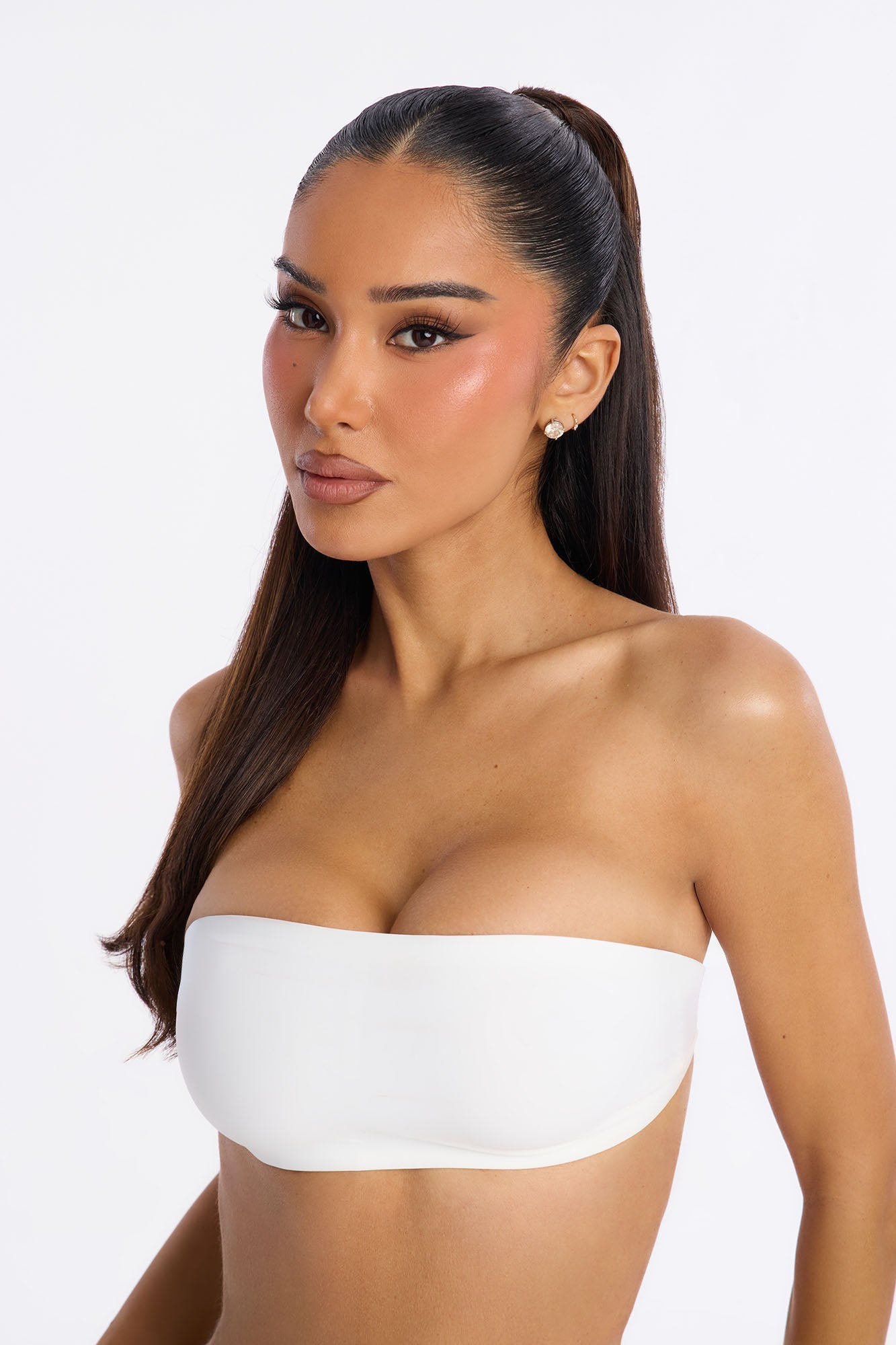 No Show Microfiber Clear Strap Bandeau - White