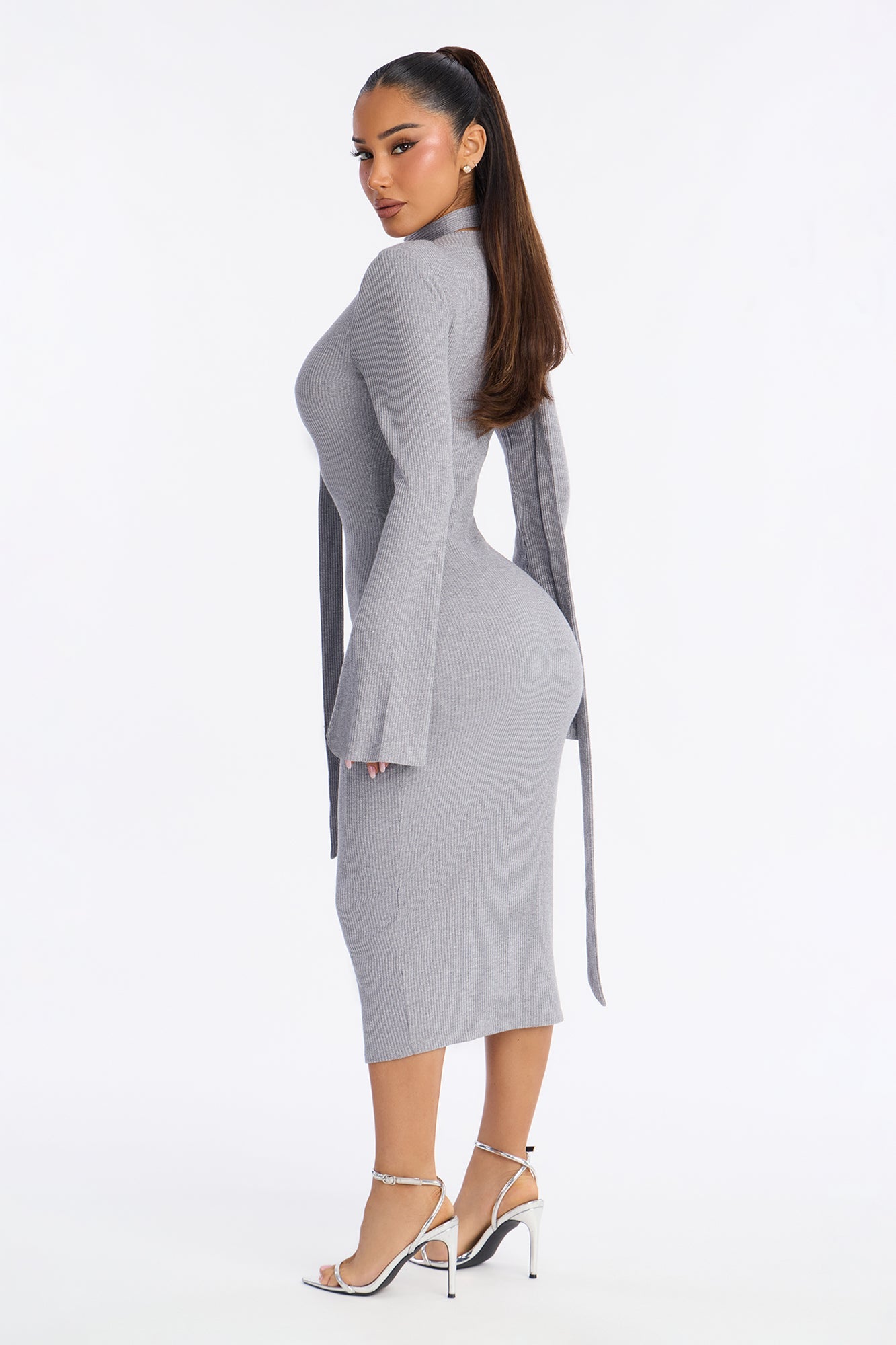 Camila Metallic Sweater Midi Dress - Grey
