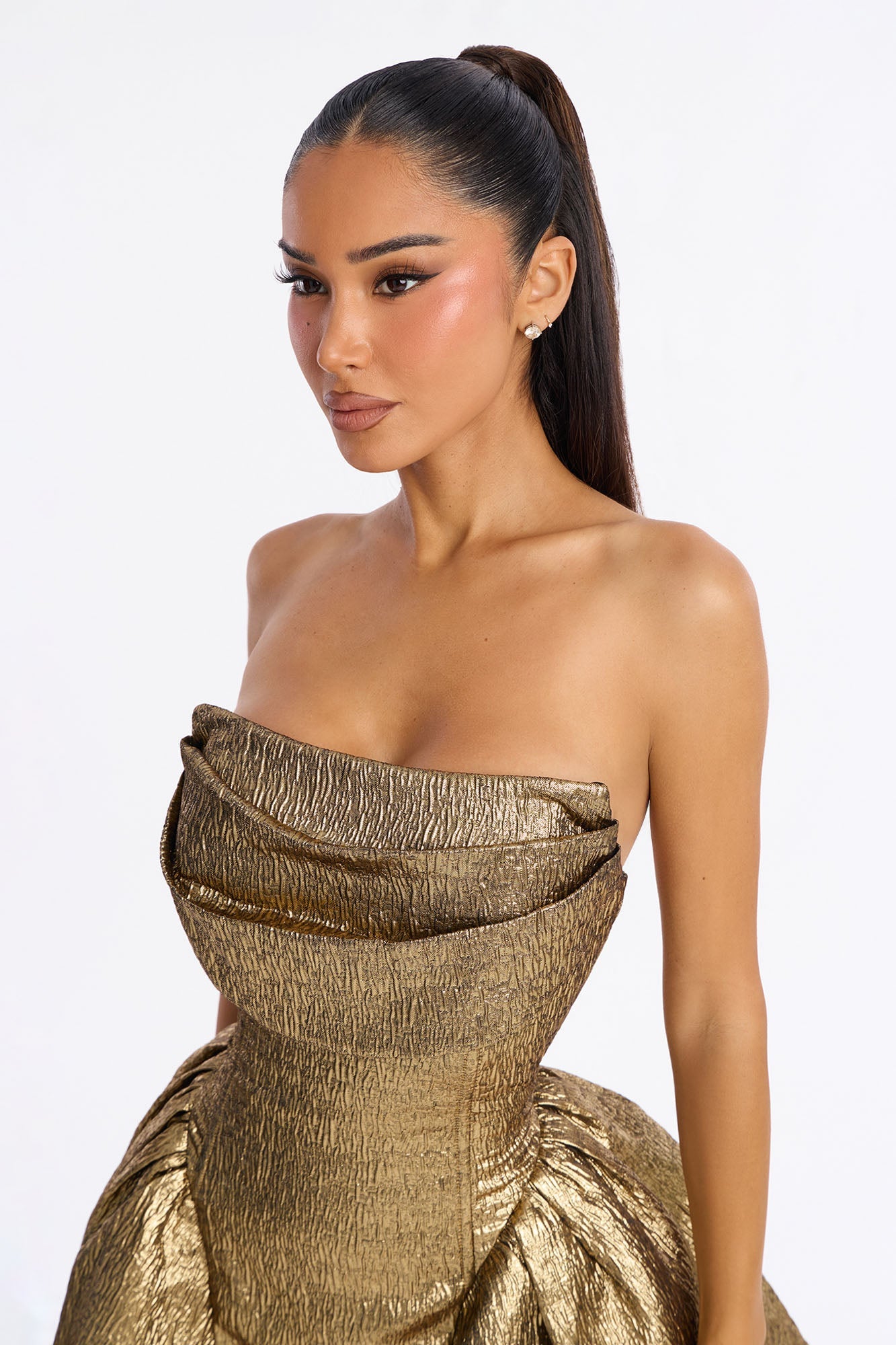24 Karat Gold Strapless Jacquard Mini Dress - Gold