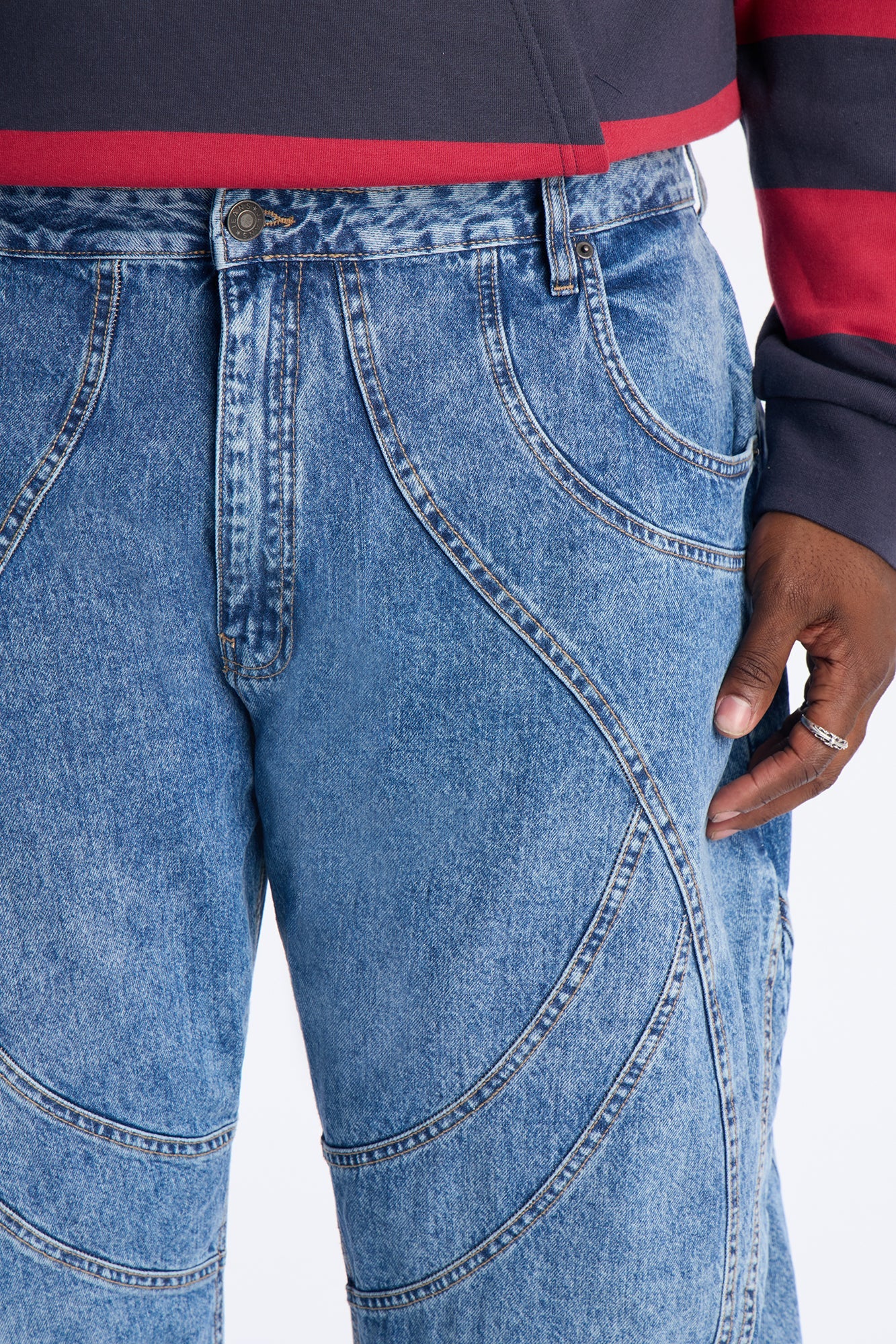 Barrel Paneled Ways Jean - Medium Blue Wash