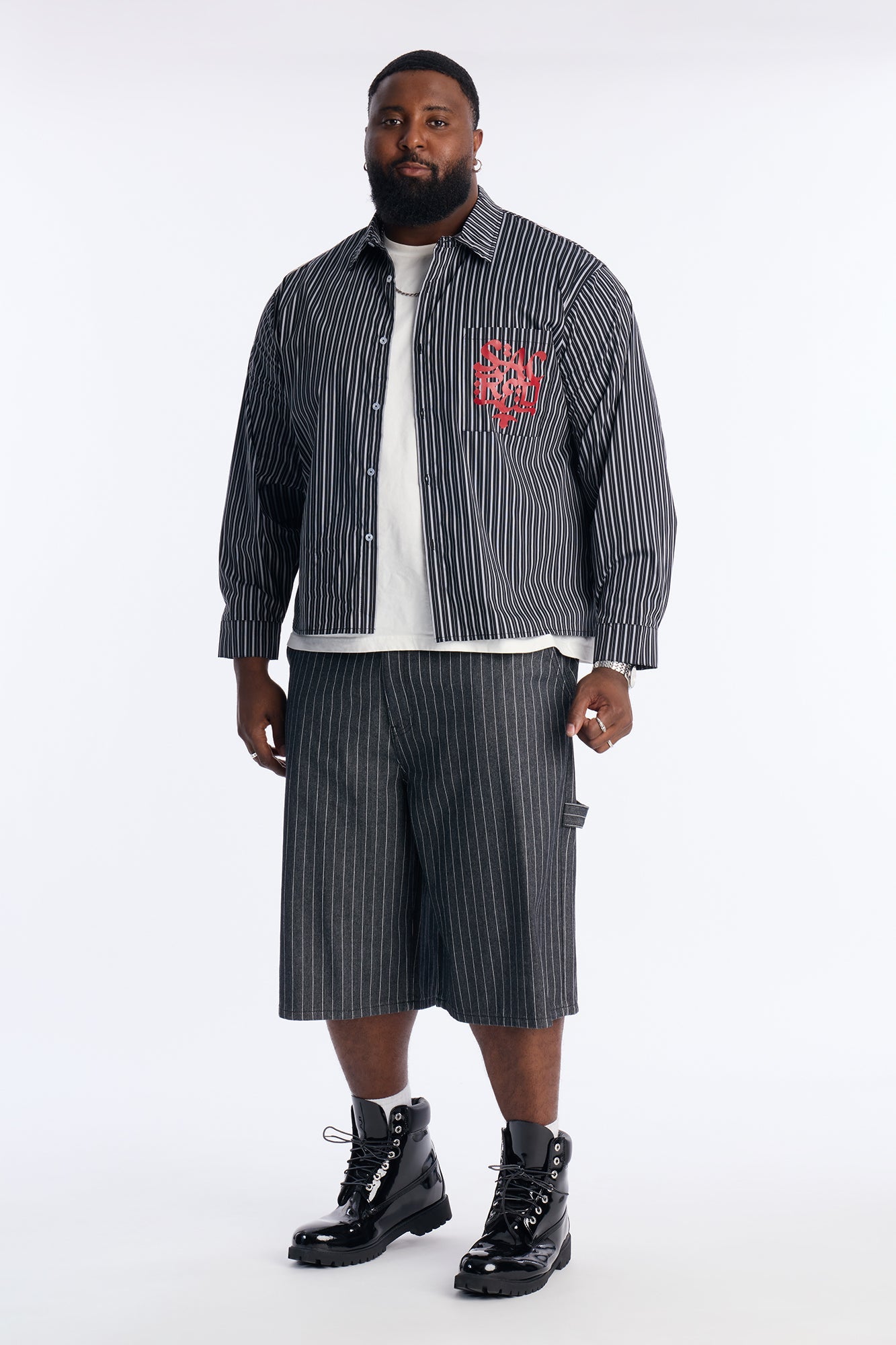 Baggy Ghost Pinstripe Denim Short - Grey