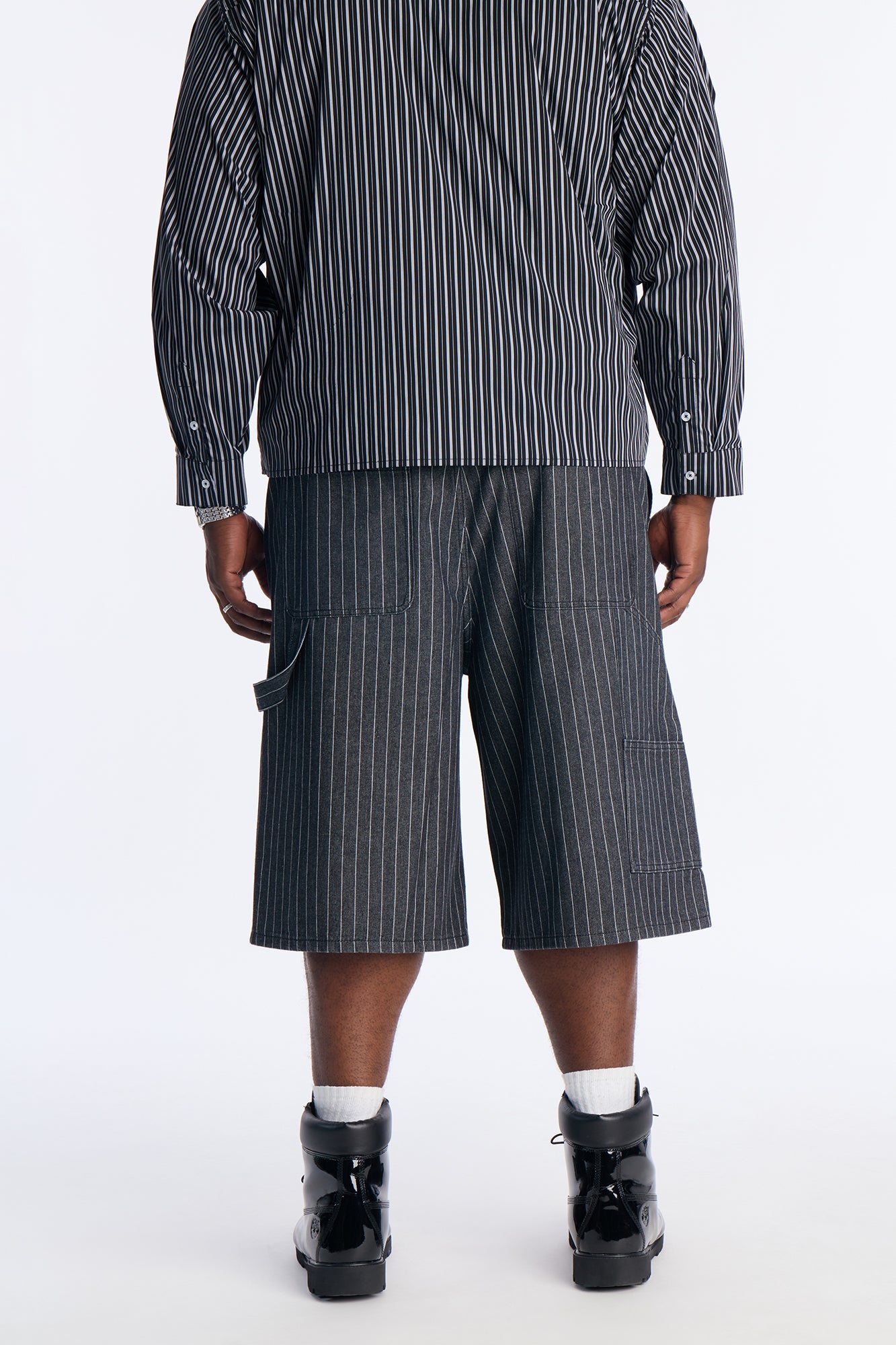 Baggy Ghost Pinstripe Denim Short - Grey
