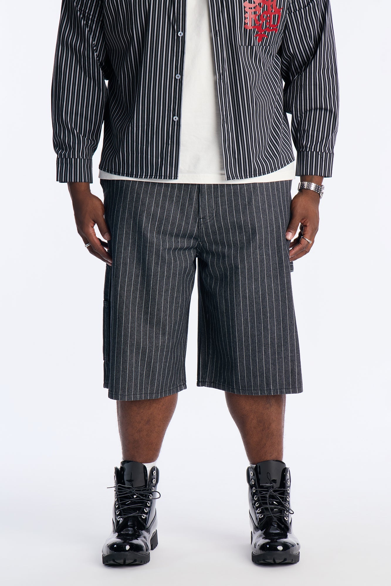Baggy Ghost Pinstripe Denim Short - Grey
