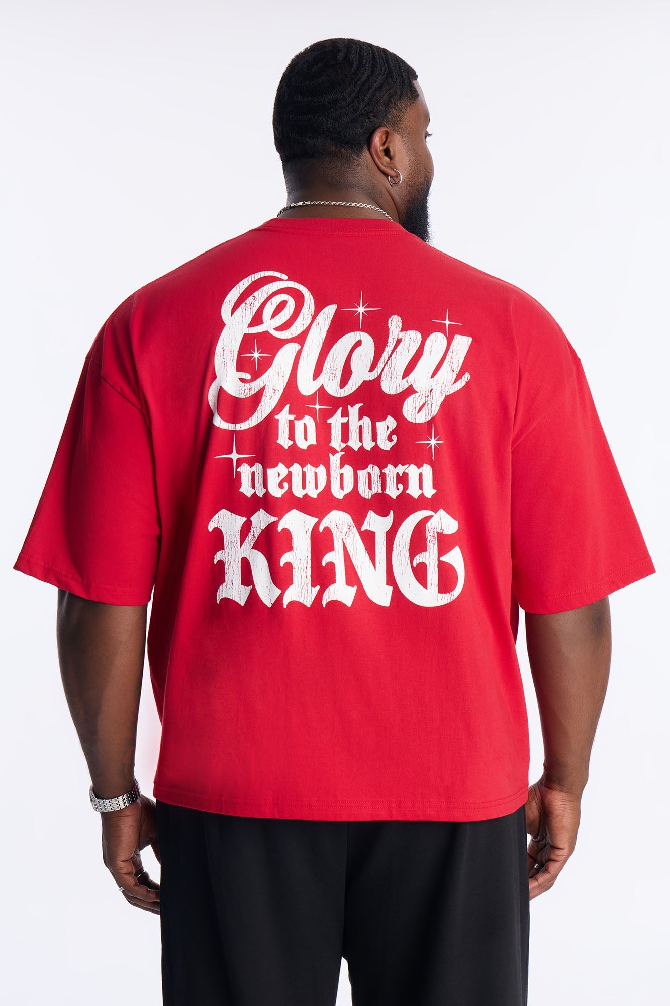 Glory To The Newborn King Graphic Short Sleeve Tee - Red