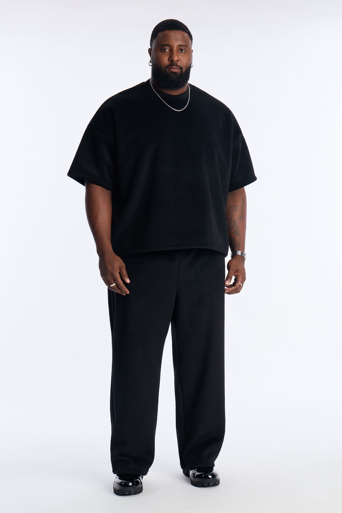Fuzzy Textured Premium Straight Pants - Black