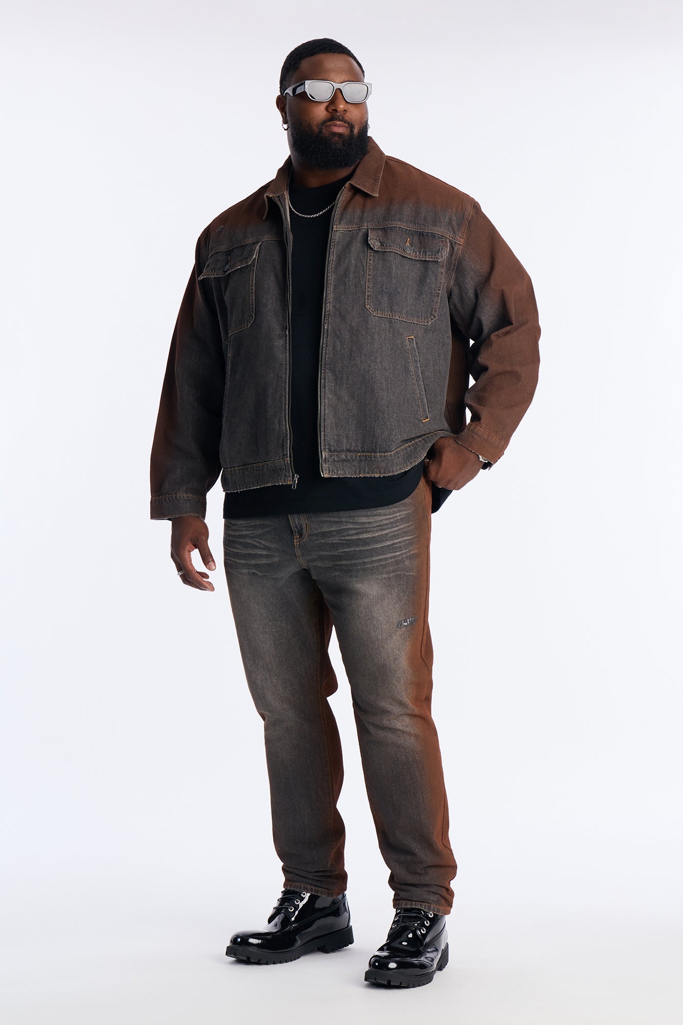 Cropped Inferno Ombre Work Jacket - Brown