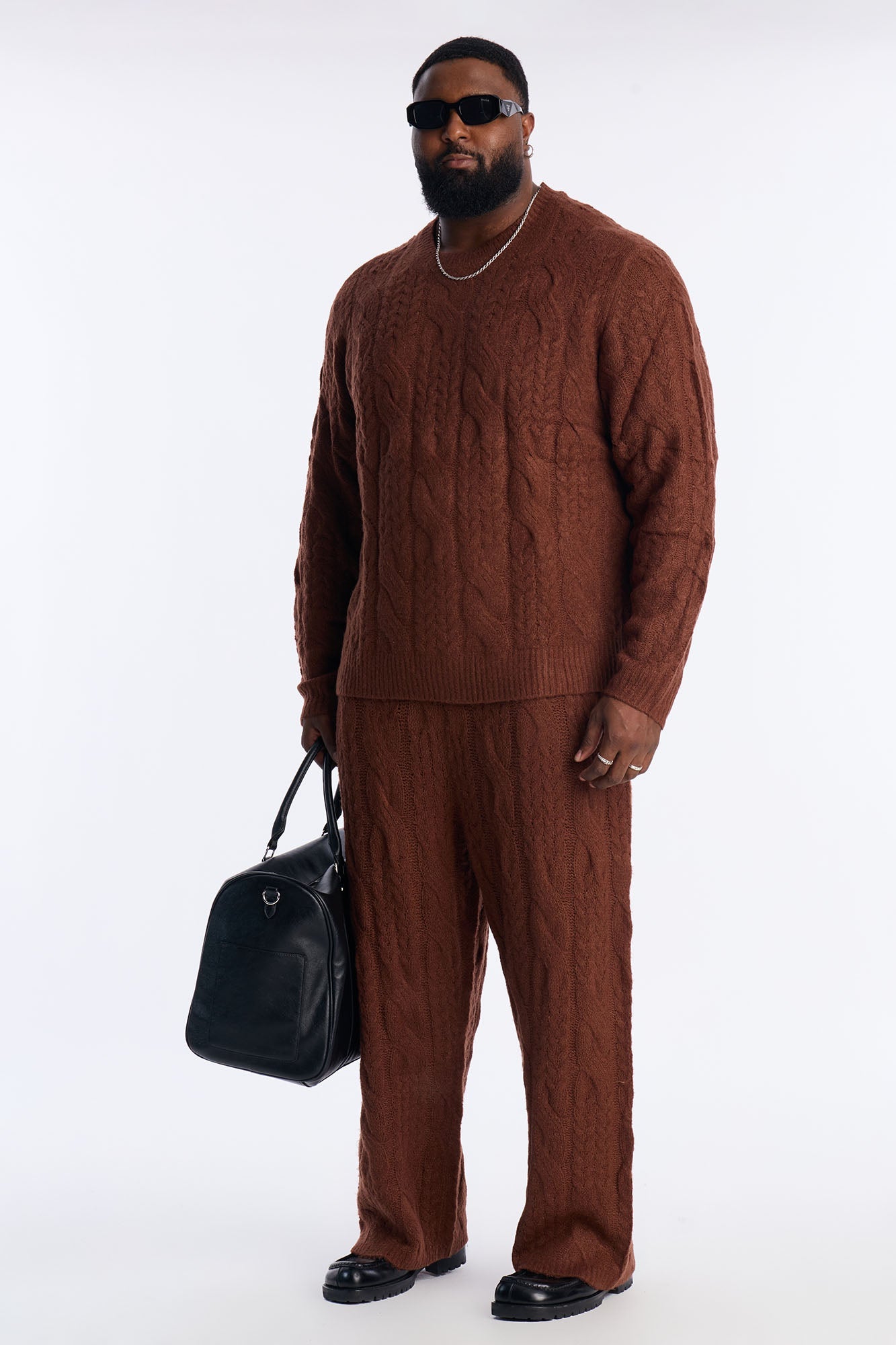 Day To Day Cable Knit Sweatpants - Brown