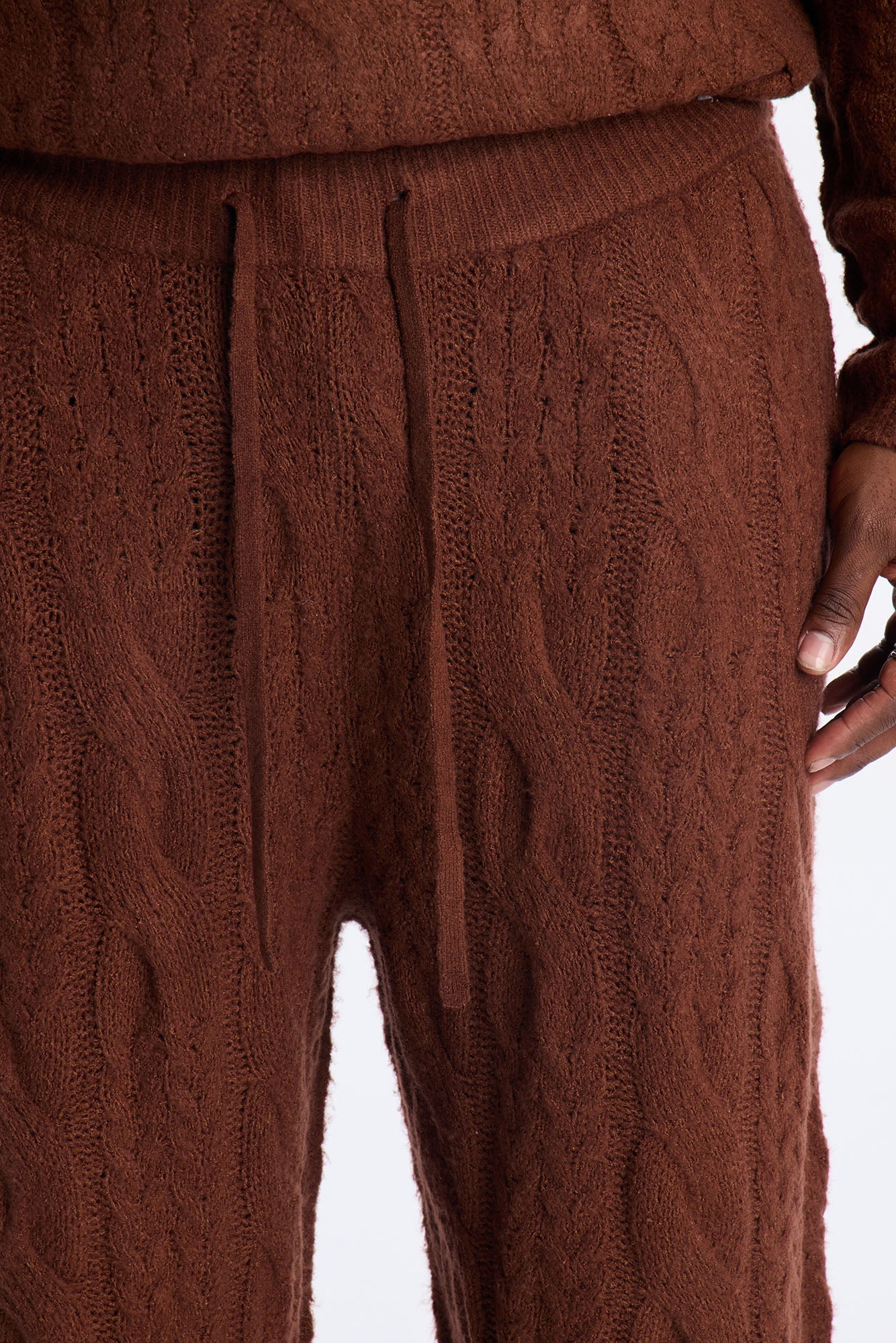 Day To Day Cable Knit Sweatpants - Brown