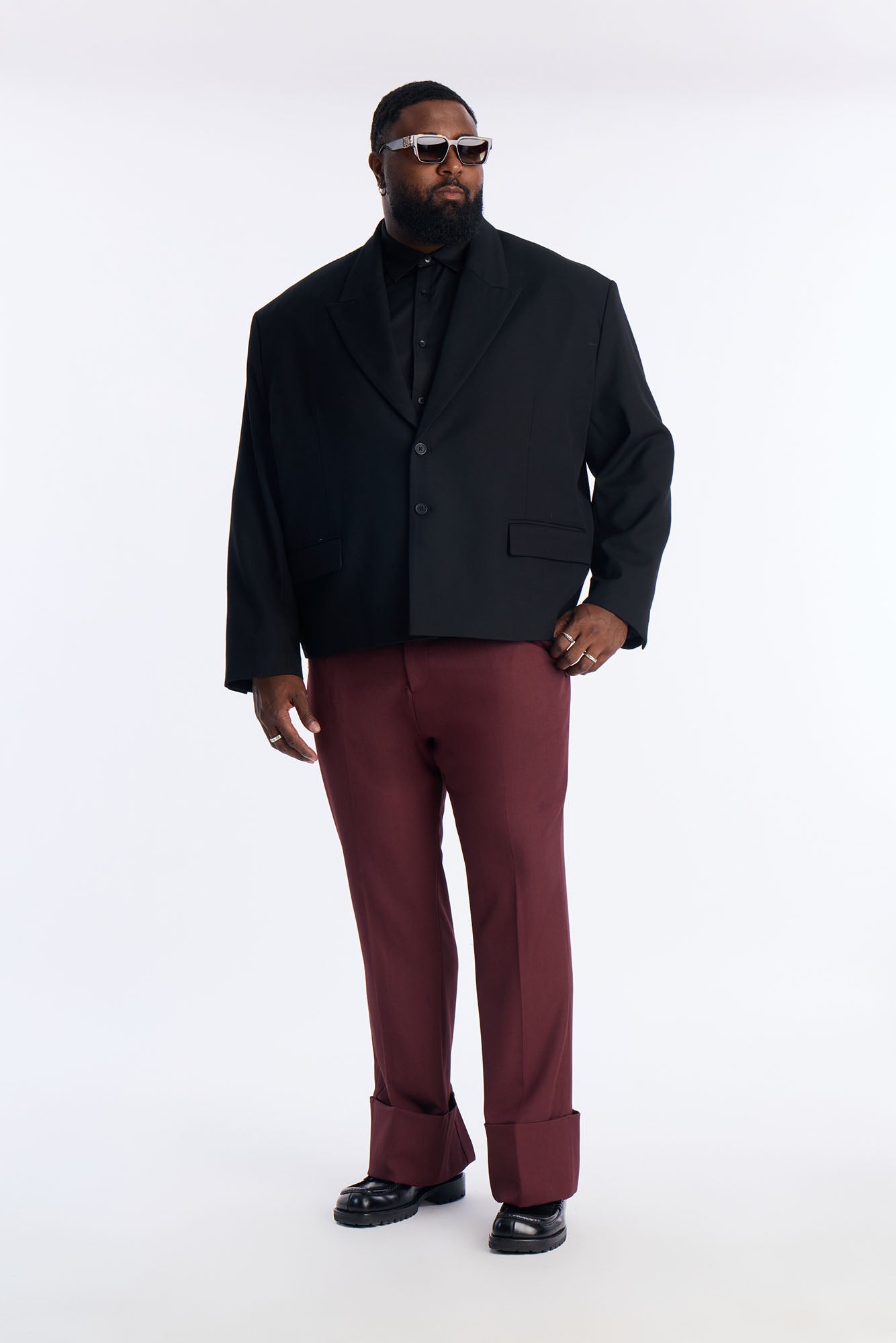 Straight Exaggerated Slit Cuff Trouser - Burgundy
