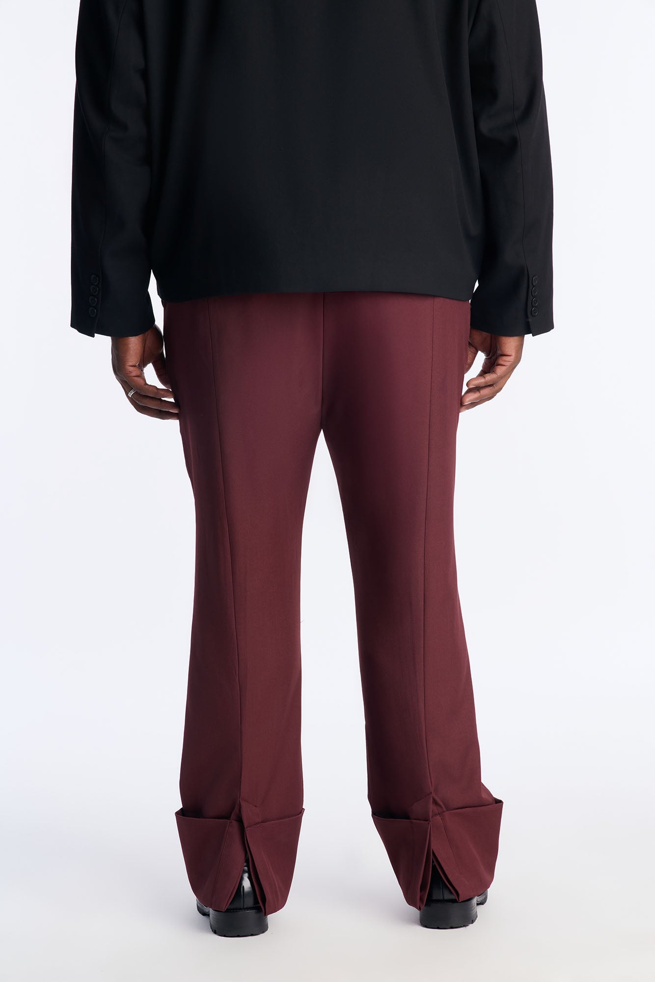 Straight Exaggerated Slit Cuff Trouser - Burgundy