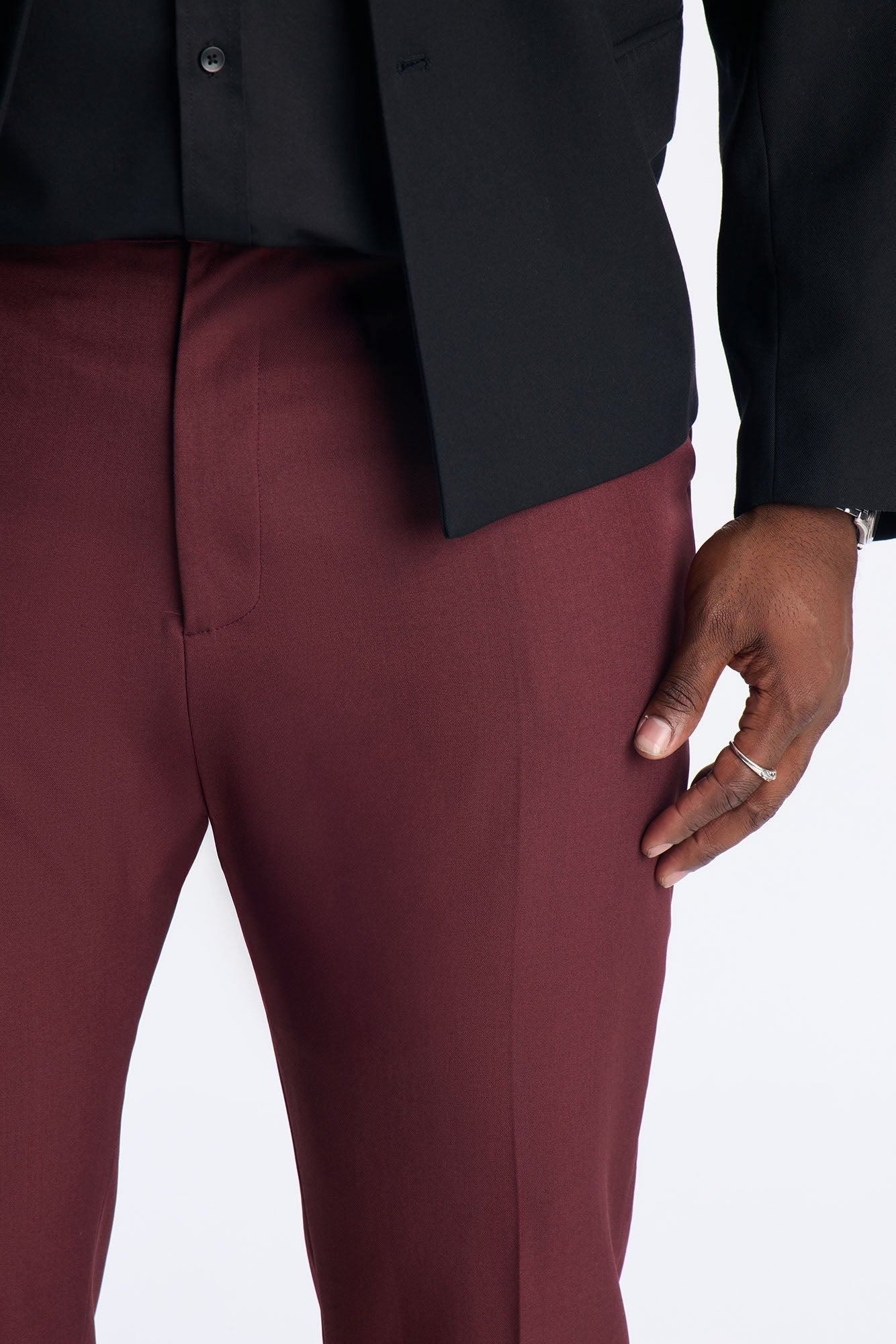 Straight Exaggerated Slit Cuff Trouser - Burgundy