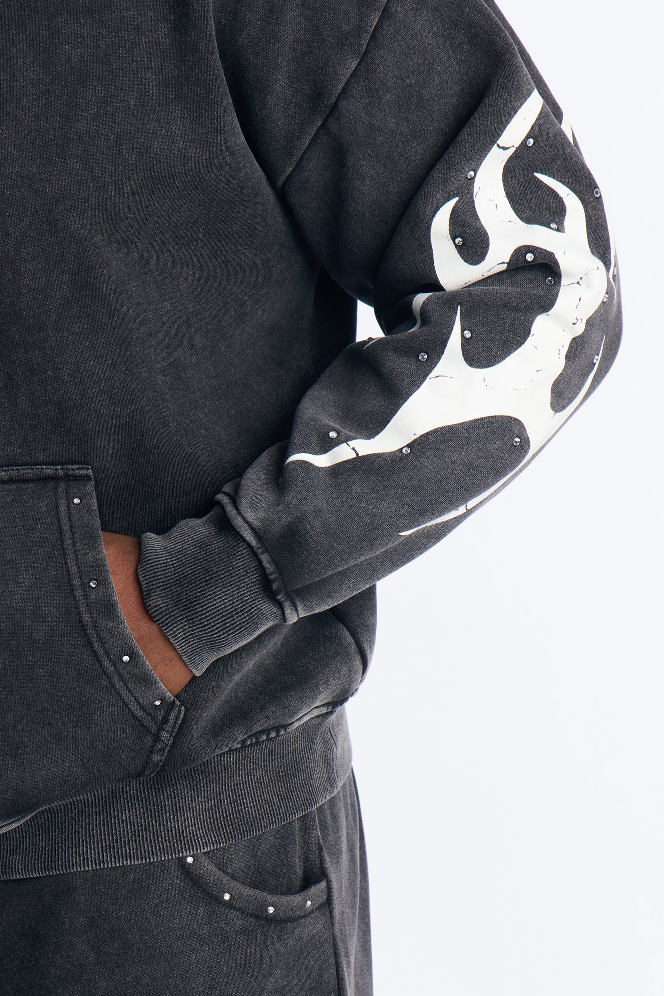 La Flames Rhinestones Oversized Hoodie - Black