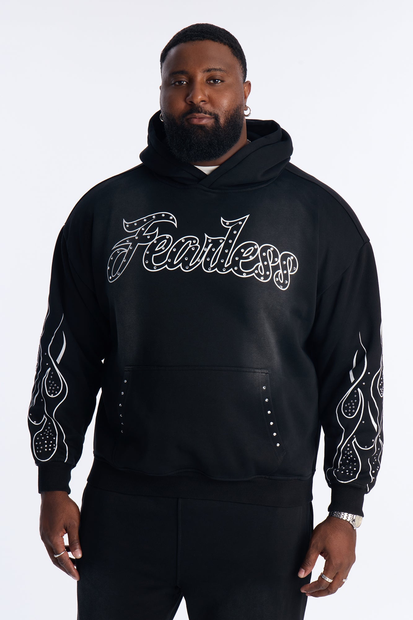 Fearless Rhinestones Oversized Hoodie - Black