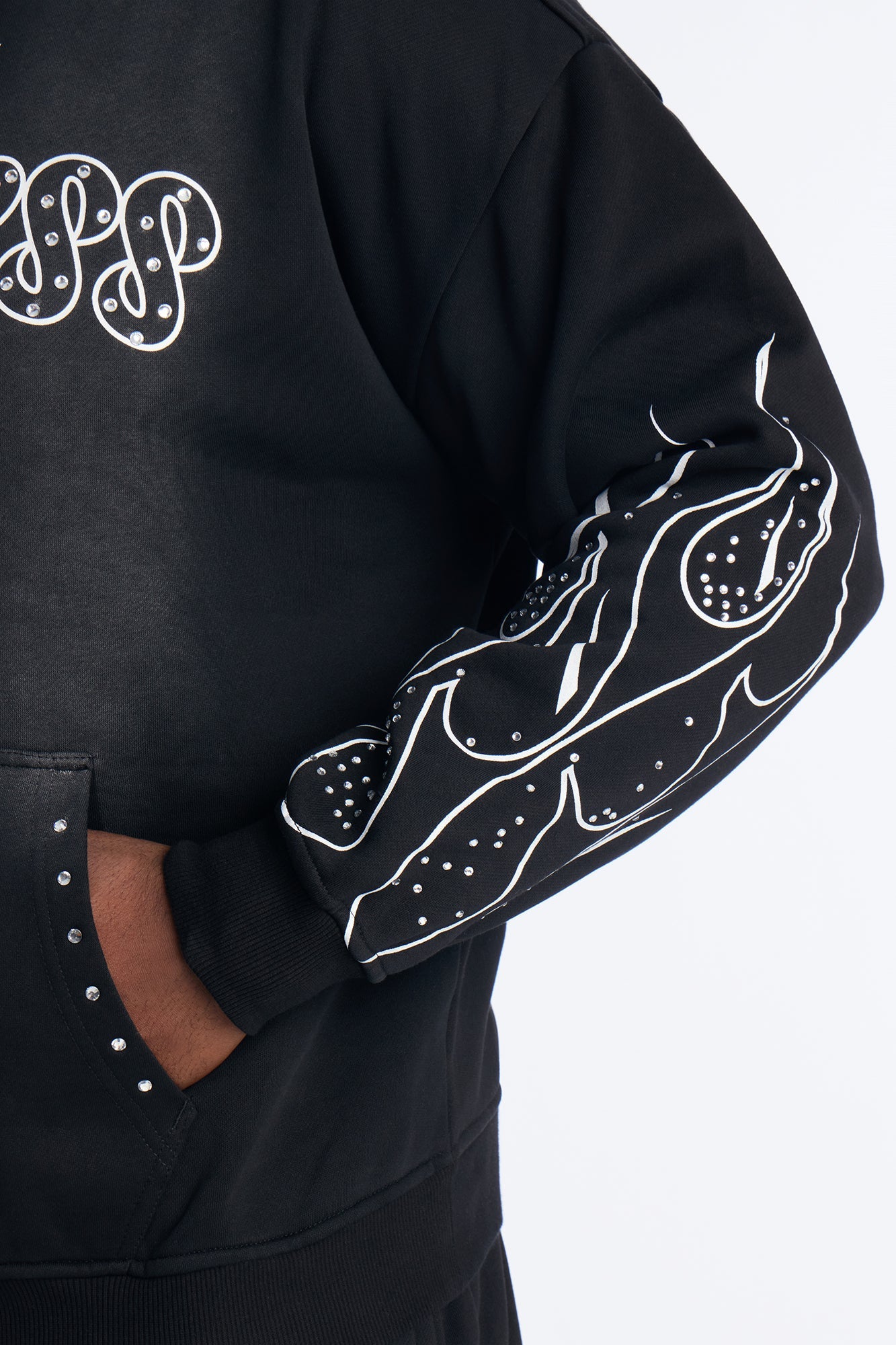 Fearless Rhinestones Oversized Hoodie - Black