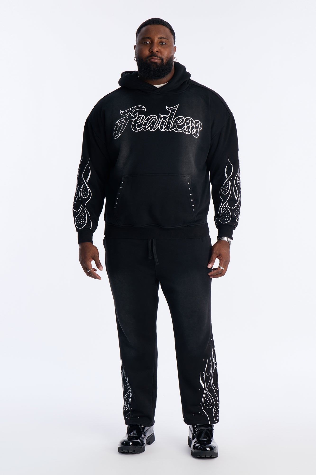 Fearless Rhinestones Relaxed Sweatpants - Black
