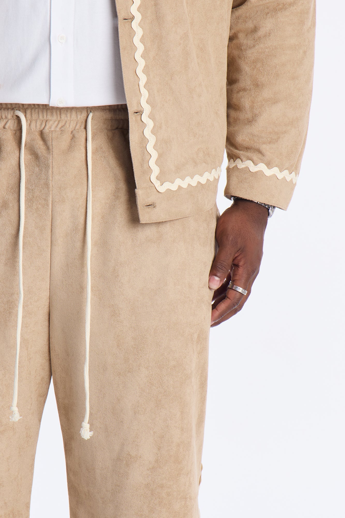 Baggy Stone Wash Story Contrast Suede Pant - Stone
