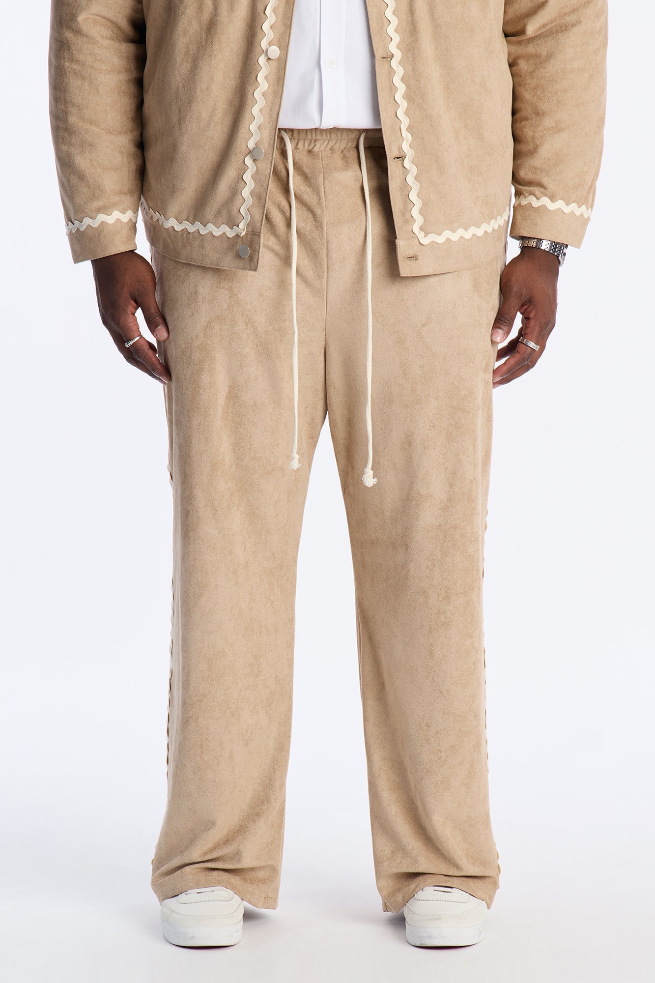 Baggy Stone Wash Story Contrast Suede Pant - Stone