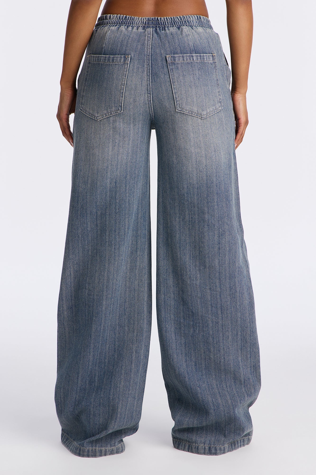 Want No Smoke Pull On Tie Waist Jeans - Vintage Wash