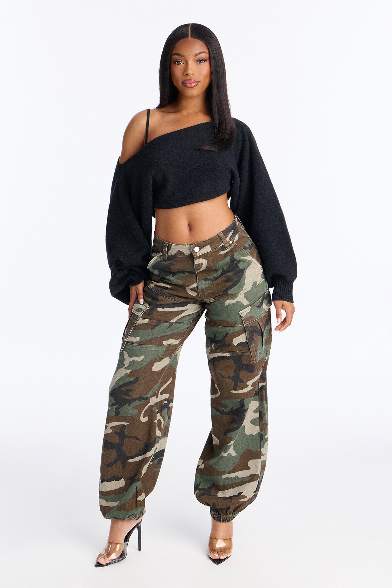 Pick Your Battles Cargo Camo Jogger Jeans - Olive/combo