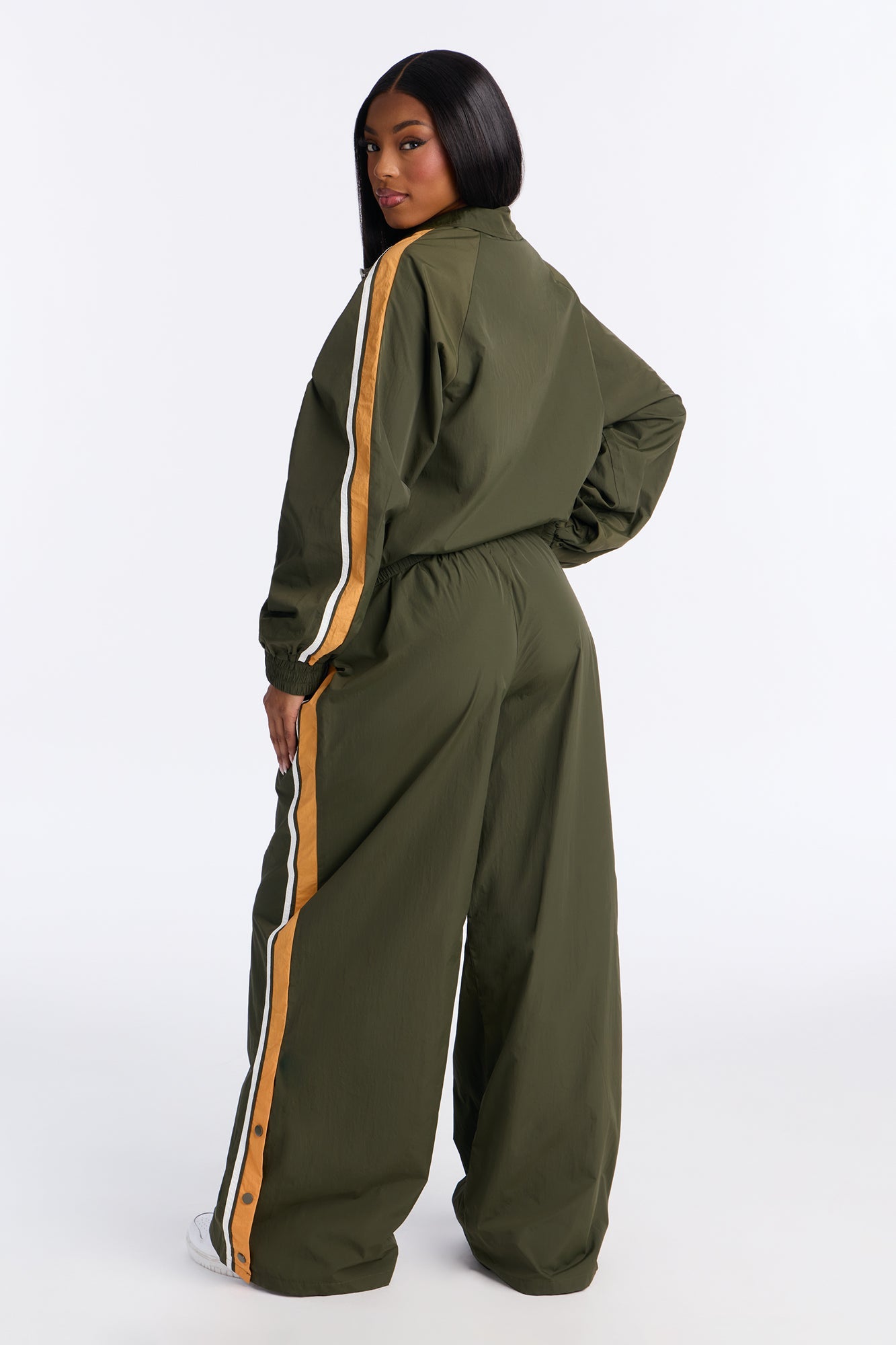 Mila Nylon Jacket And Wide Leg Track Set - Olive/combo