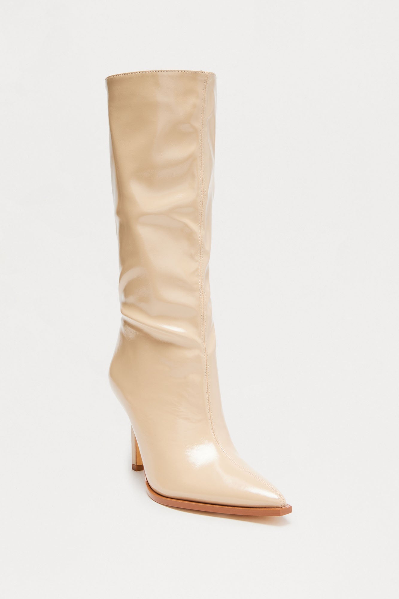 Bea Faux Leather Stiletto Boots - Cream