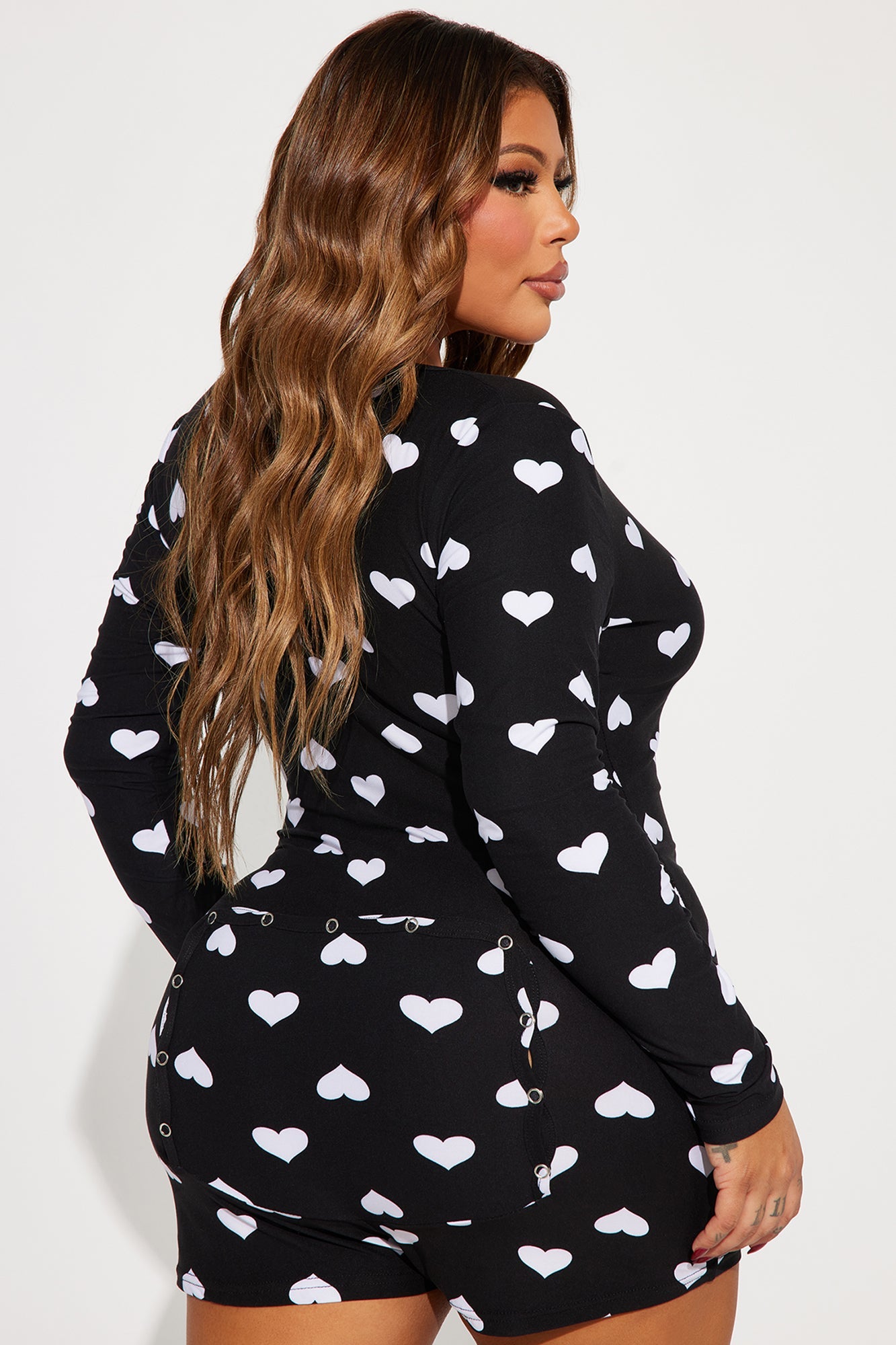 All My Heart Long Sleeve PJ Romper Onesie - Black/White