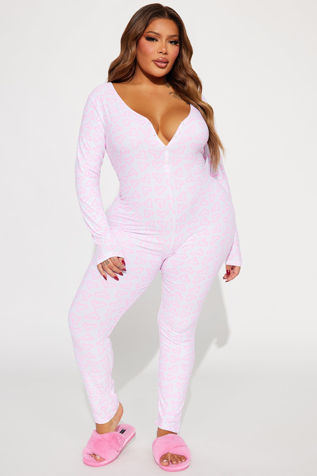 All My Heart PJ Jumpsuit Onesie - White/Pink