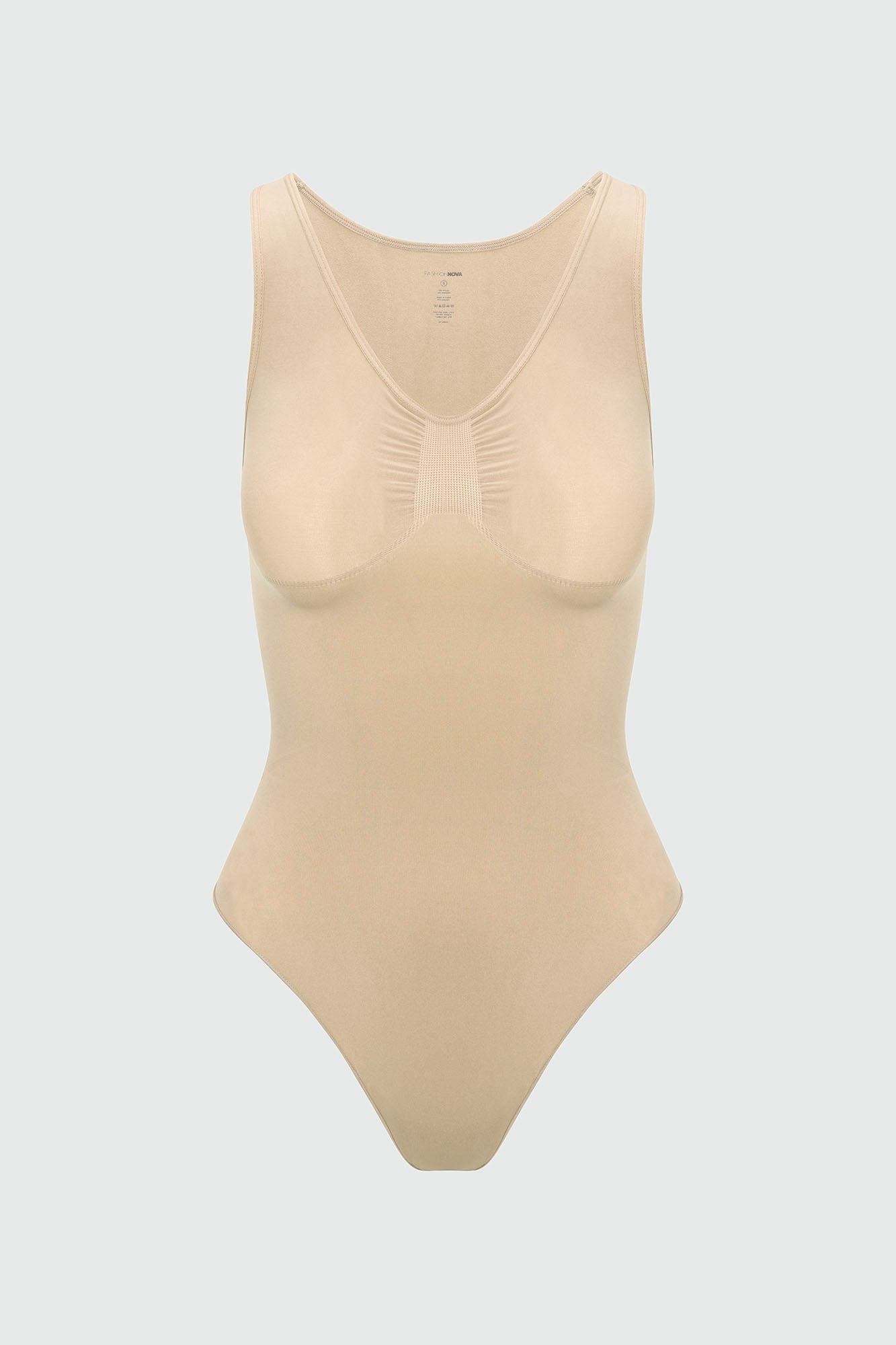 Nova Sculpt Seamless Strong Compression Scoop Neck Thong Bodysuit - Sand