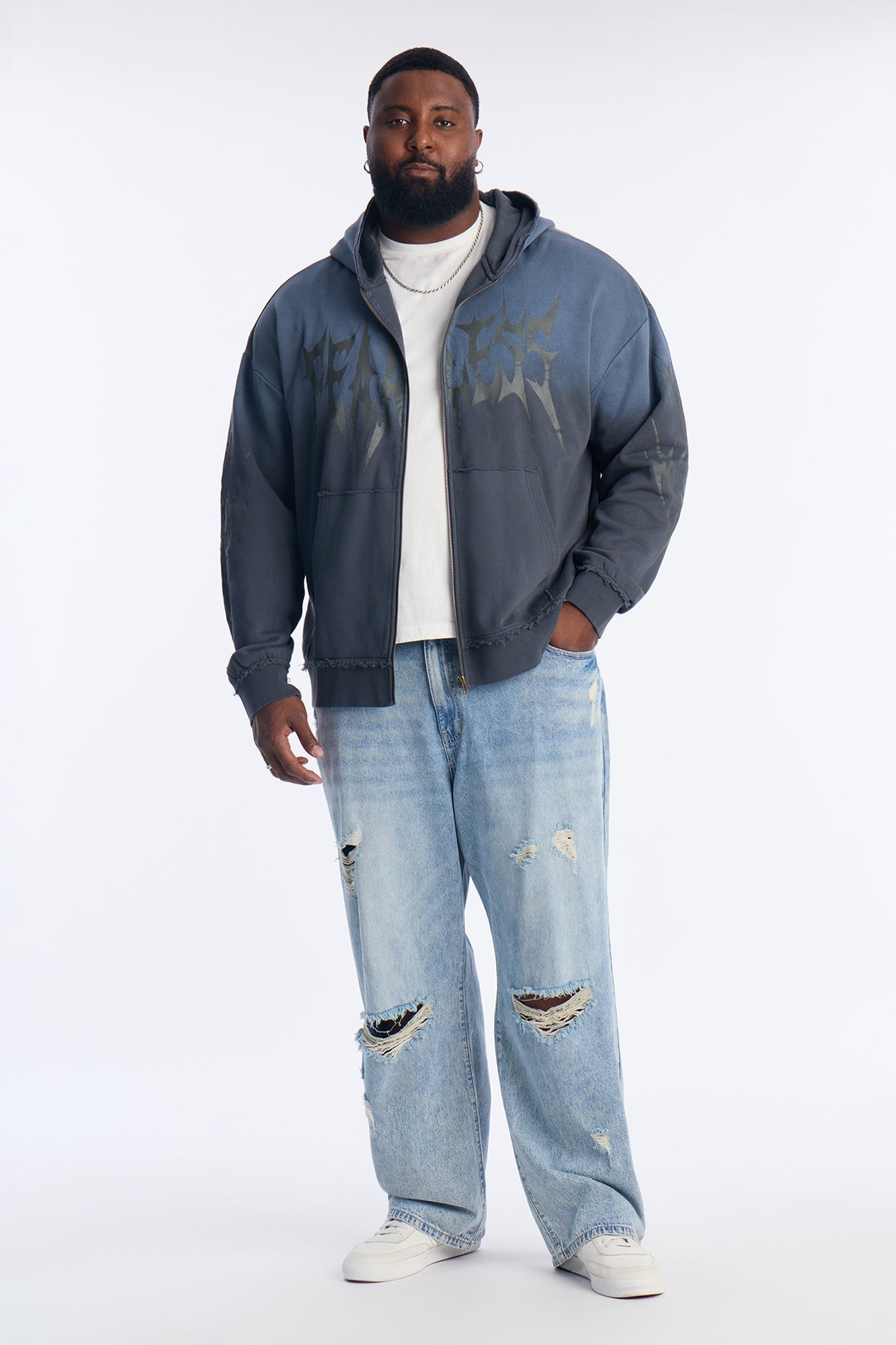 Fearless Washed Zip Up Hoodie - Charcoal