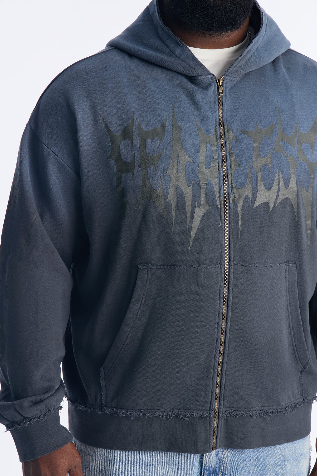 Fearless Washed Zip Up Hoodie - Charcoal