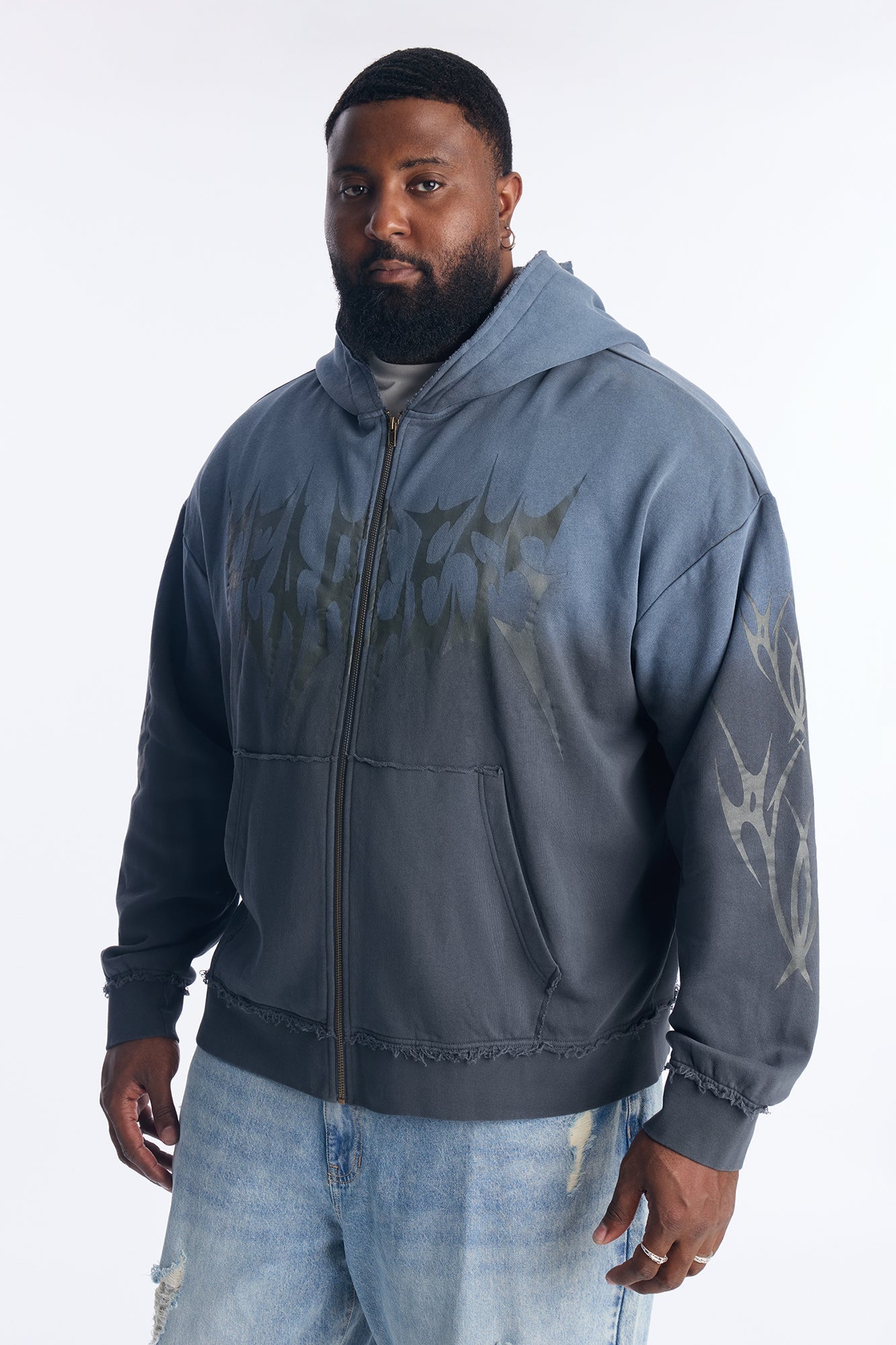 Fearless Washed Zip Up Hoodie - Charcoal