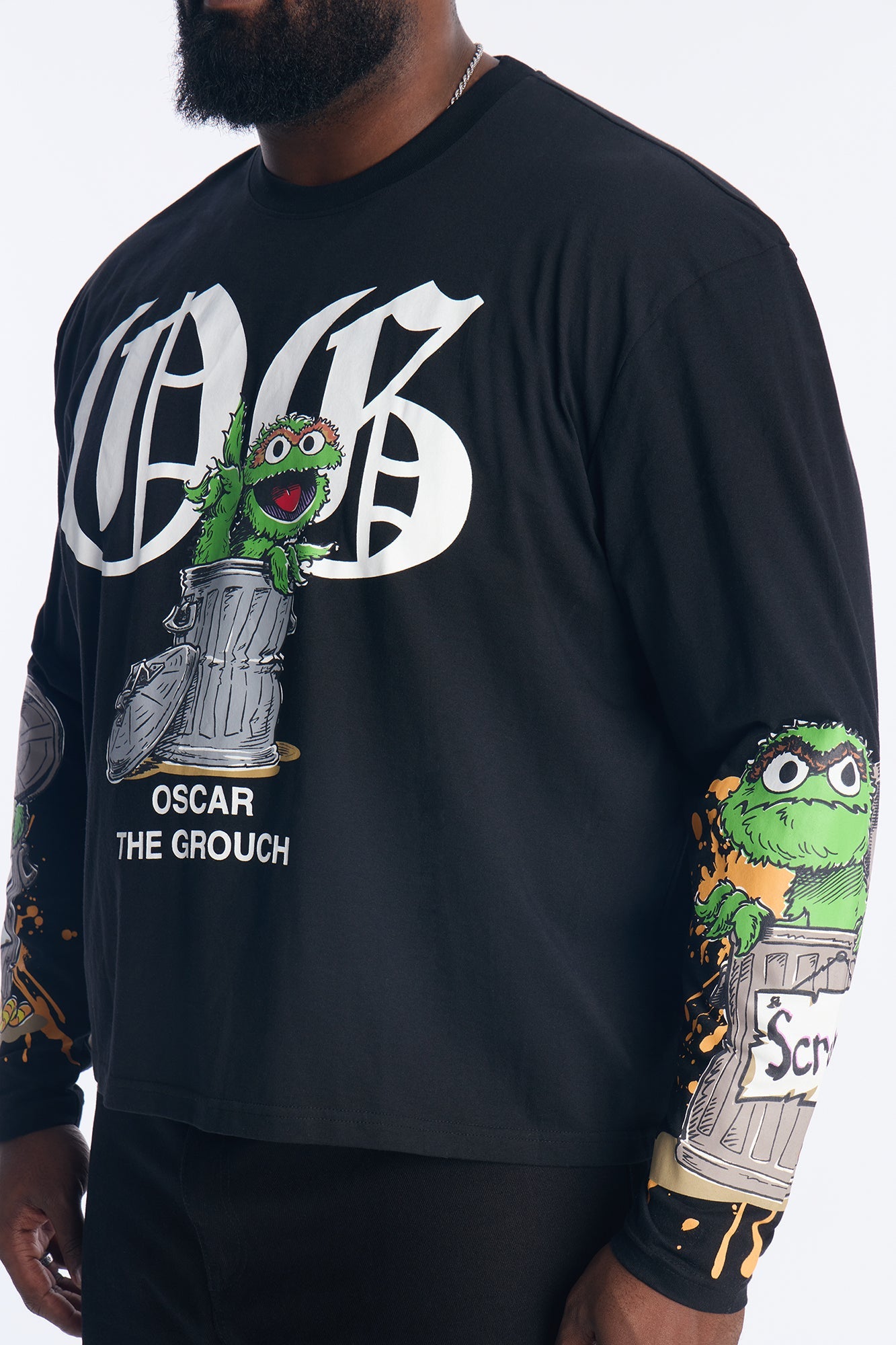 Sesame Street OG Oscar Oversized Long Sleeve Tee - Black Wash