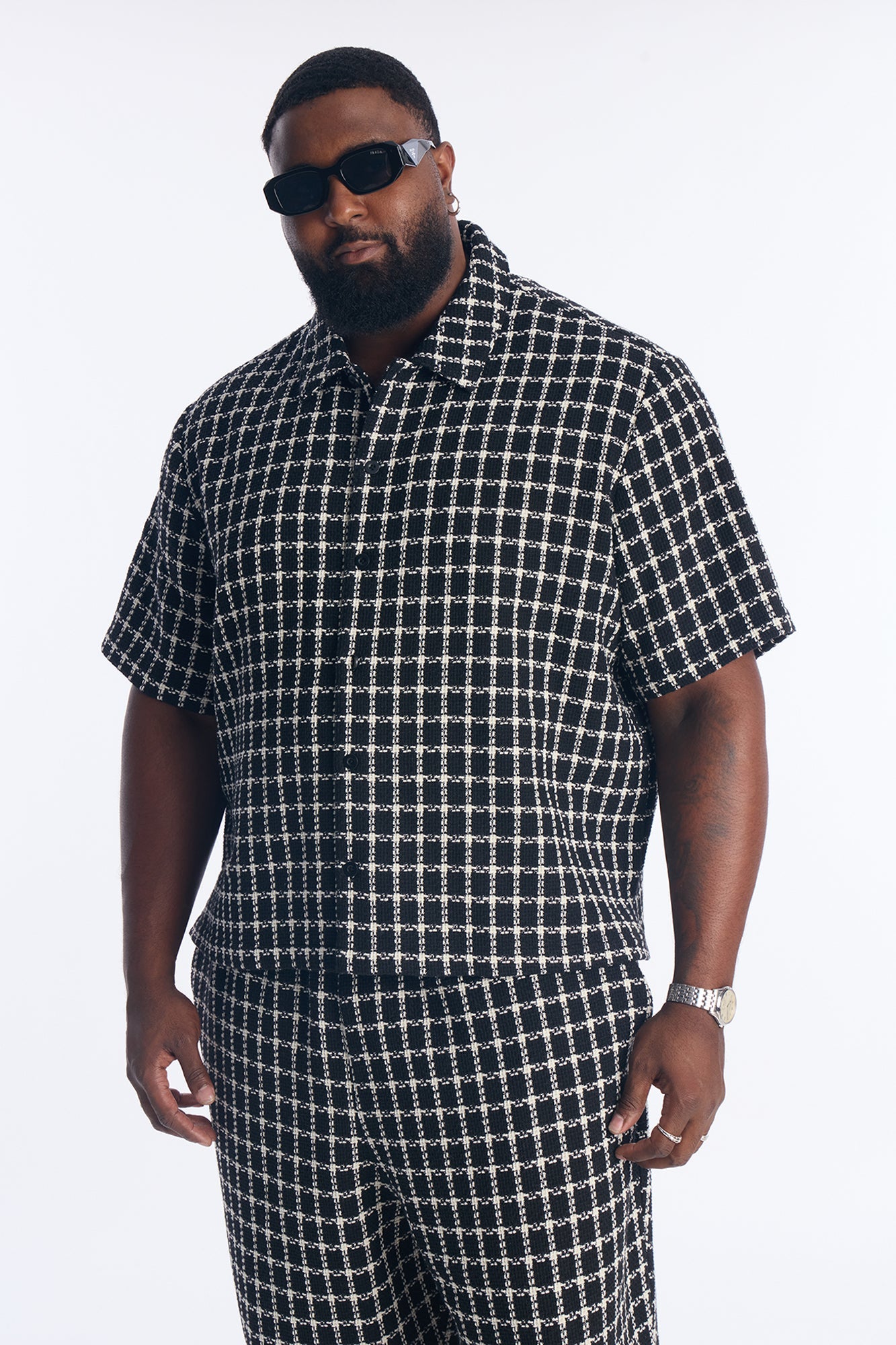 Relaxed Tweed Theory Button Up Shirt - Black