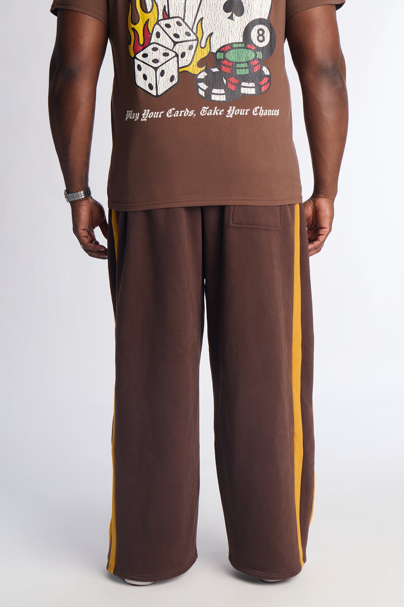 Never Fade Color Block Wide Leg Sweatpants - Brown