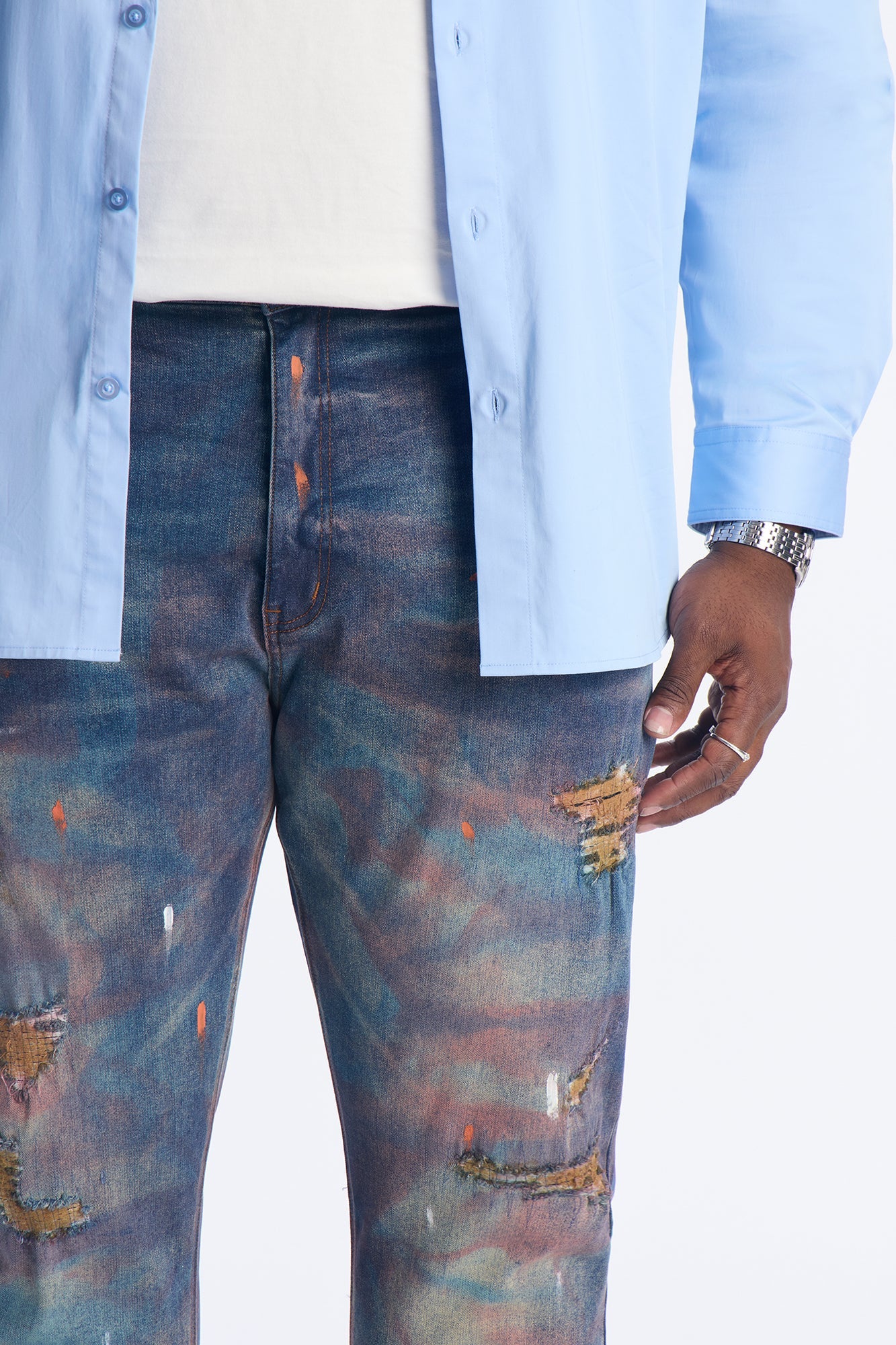 Slim Street Artist Rip And Repair Jean - Blue Wash