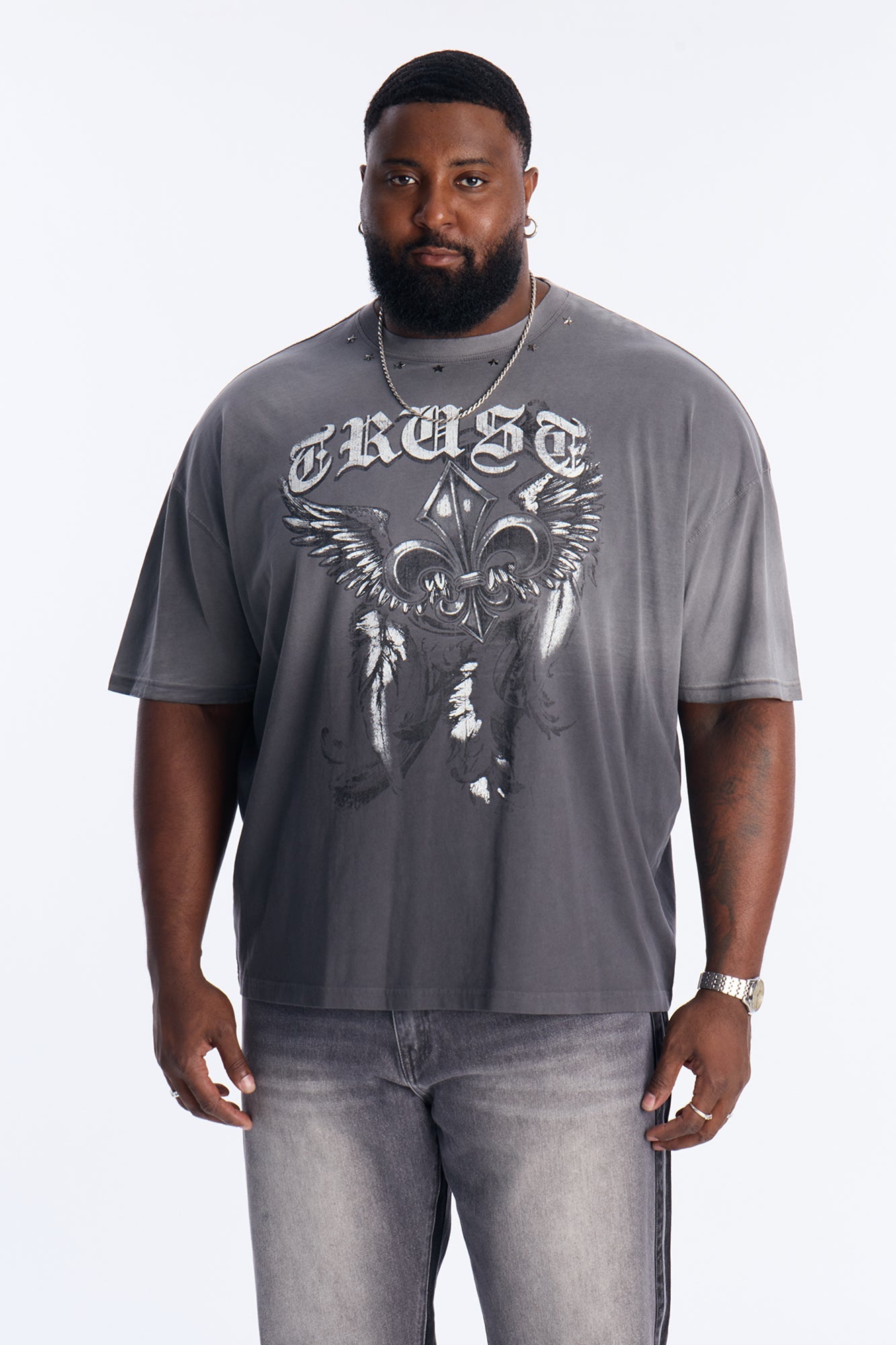 Big Trust Studded Wash Short Sleeve Tee - Black Wash
