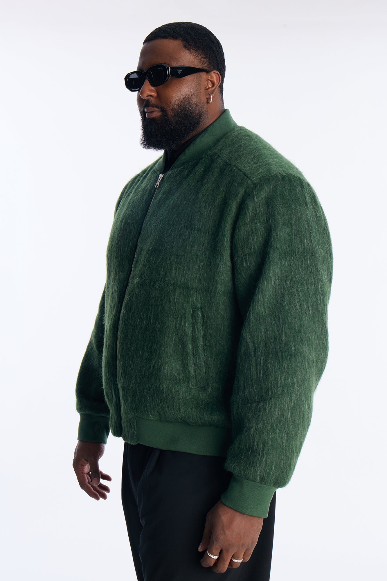 Relaxed Textured Mohair Bomber Jacket - Olive