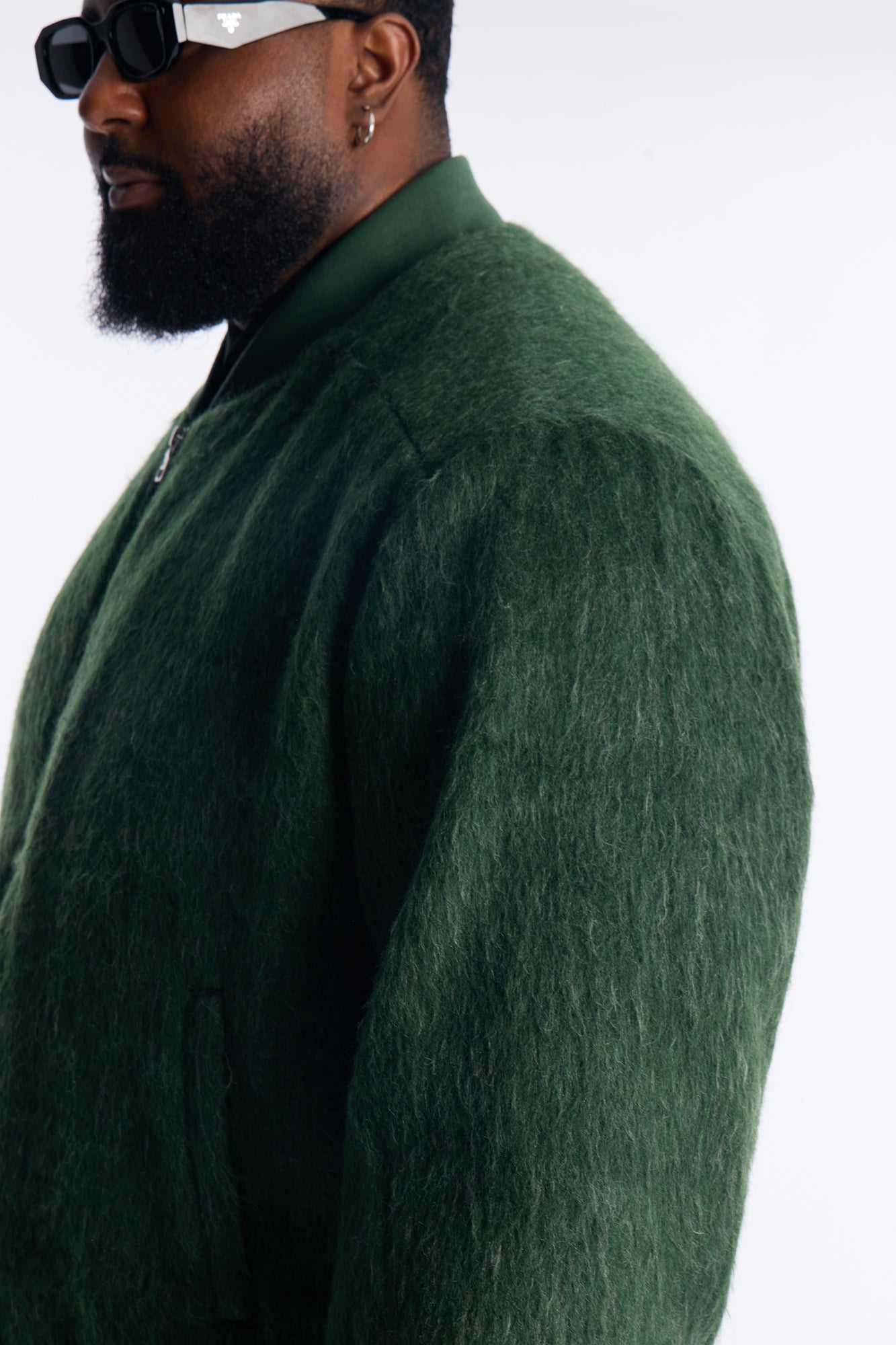 Relaxed Textured Mohair Bomber Jacket - Olive