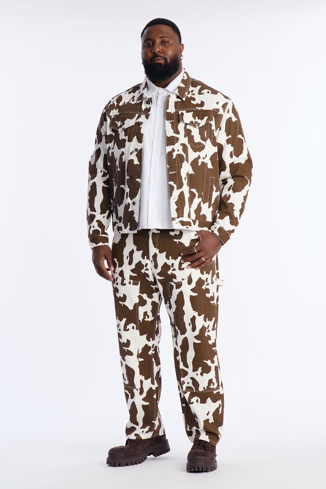 Straight Cow Print Carpenter Jean - Brown/combo