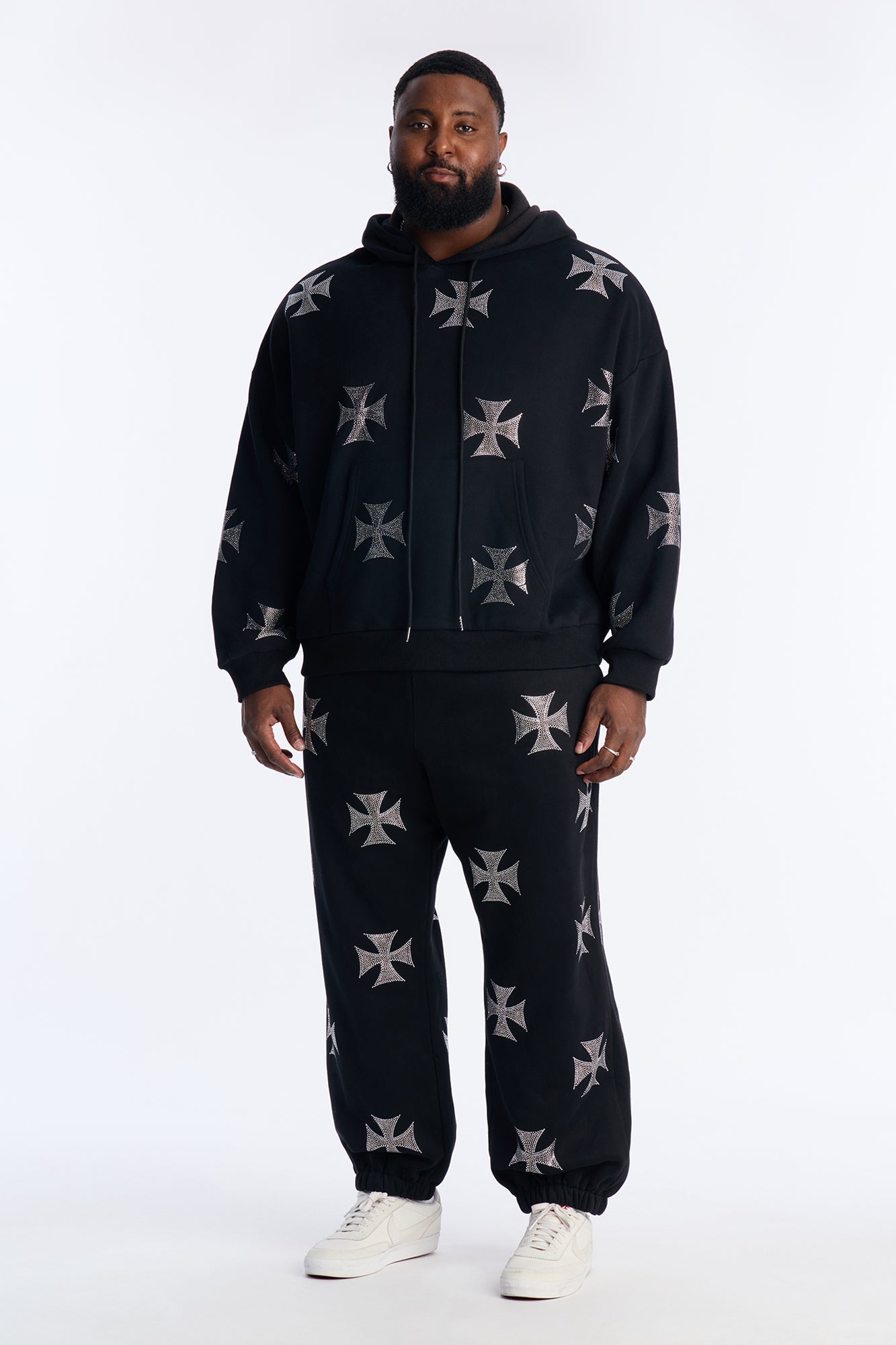 Crossed Out Rhinestone Oversized Hoodie - Black