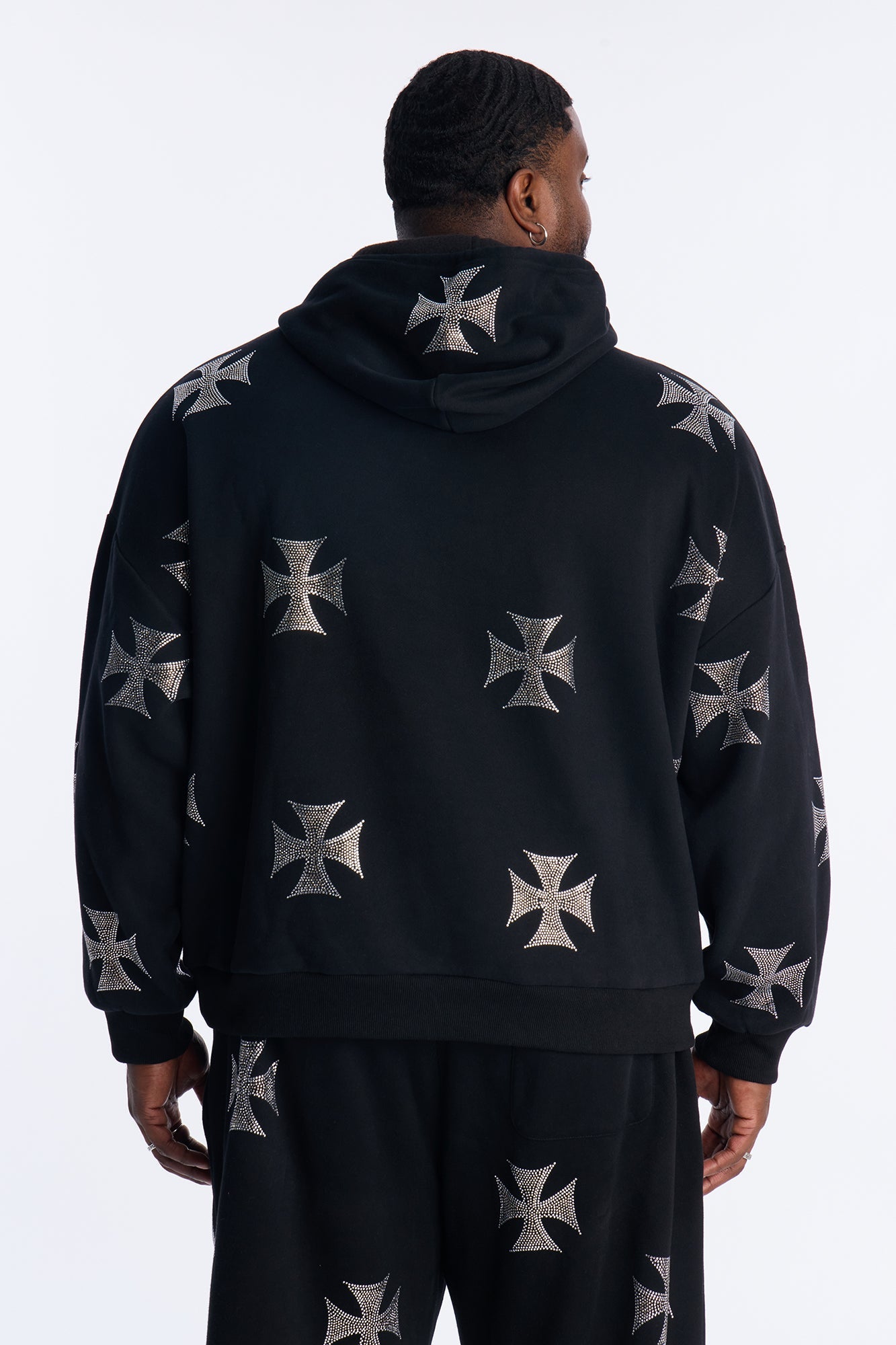 Crossed Out Rhinestone Oversized Hoodie - Black