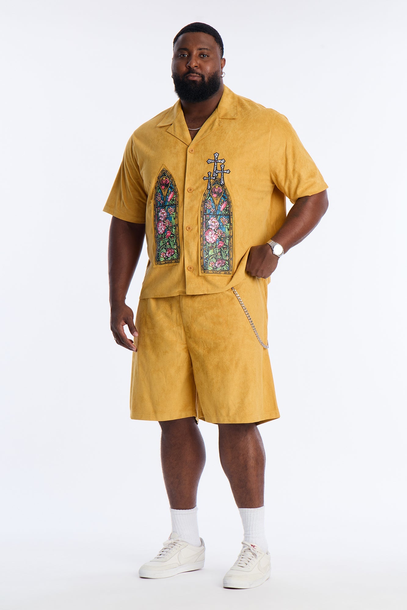 Divine Link Pleated Suede Short - Mustard