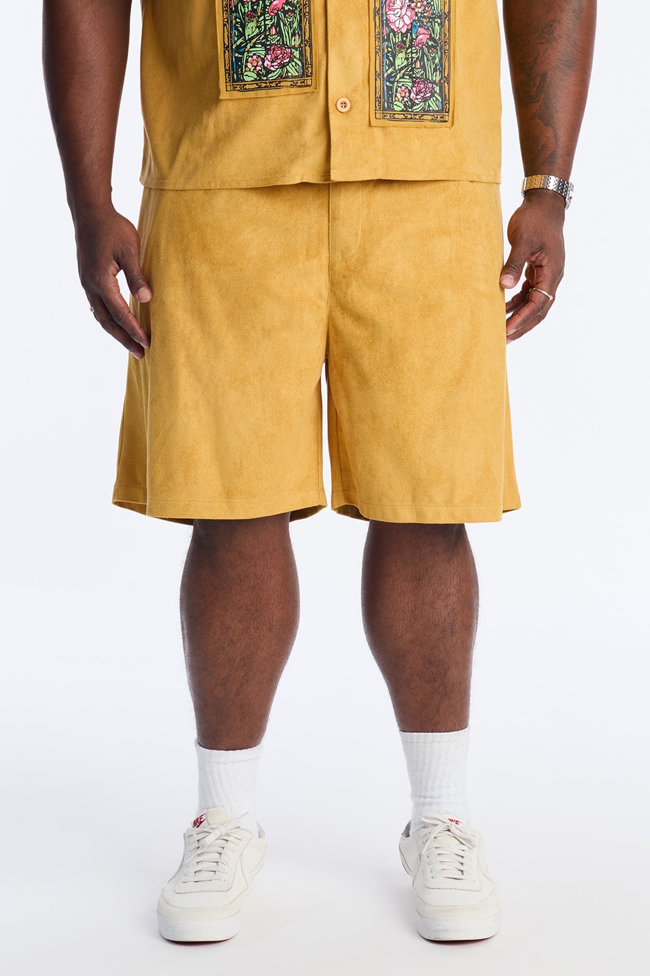Divine Link Pleated Suede Short - Mustard