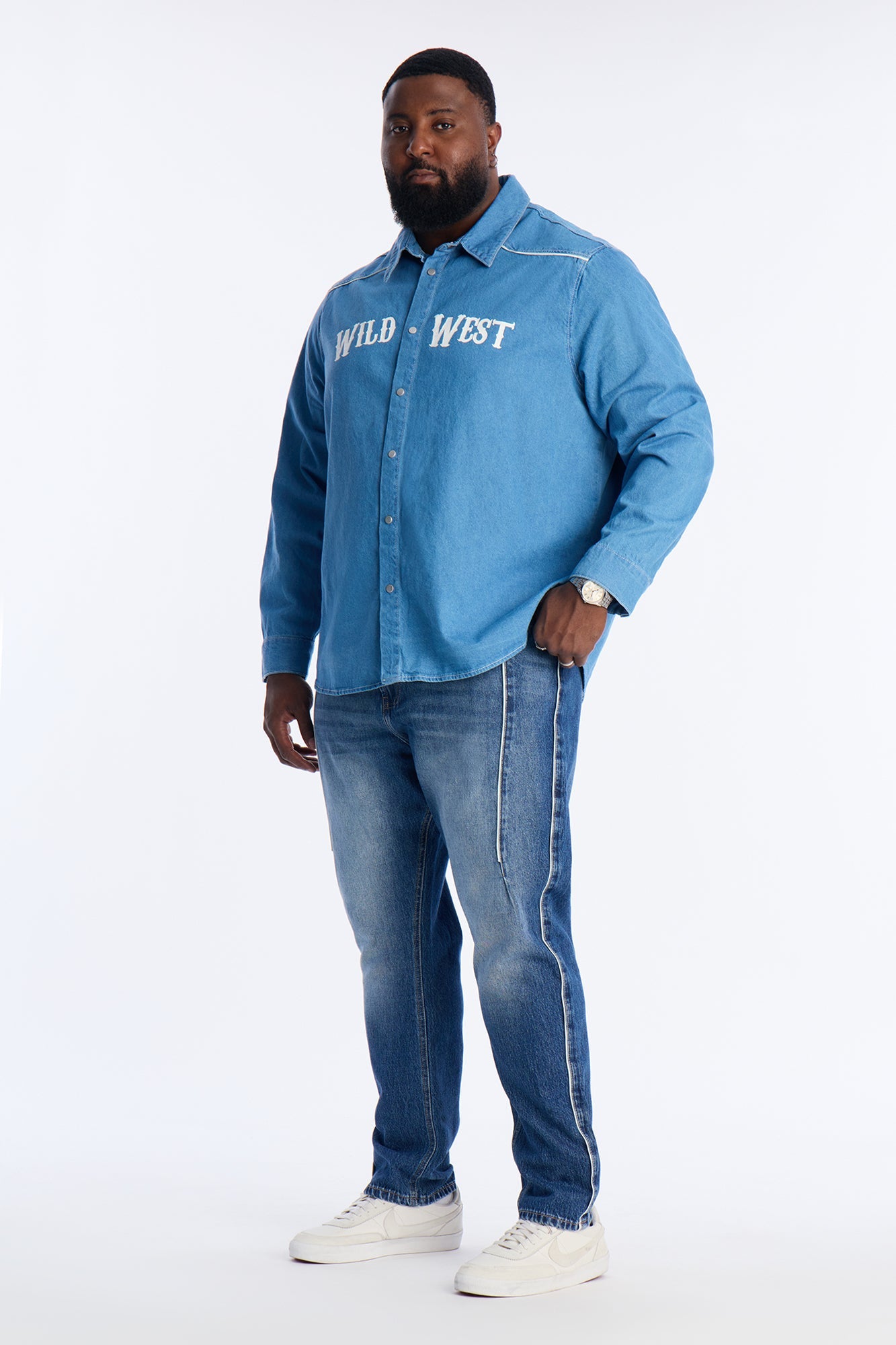 Slim Pipe Down Jean - Medium Blue Wash