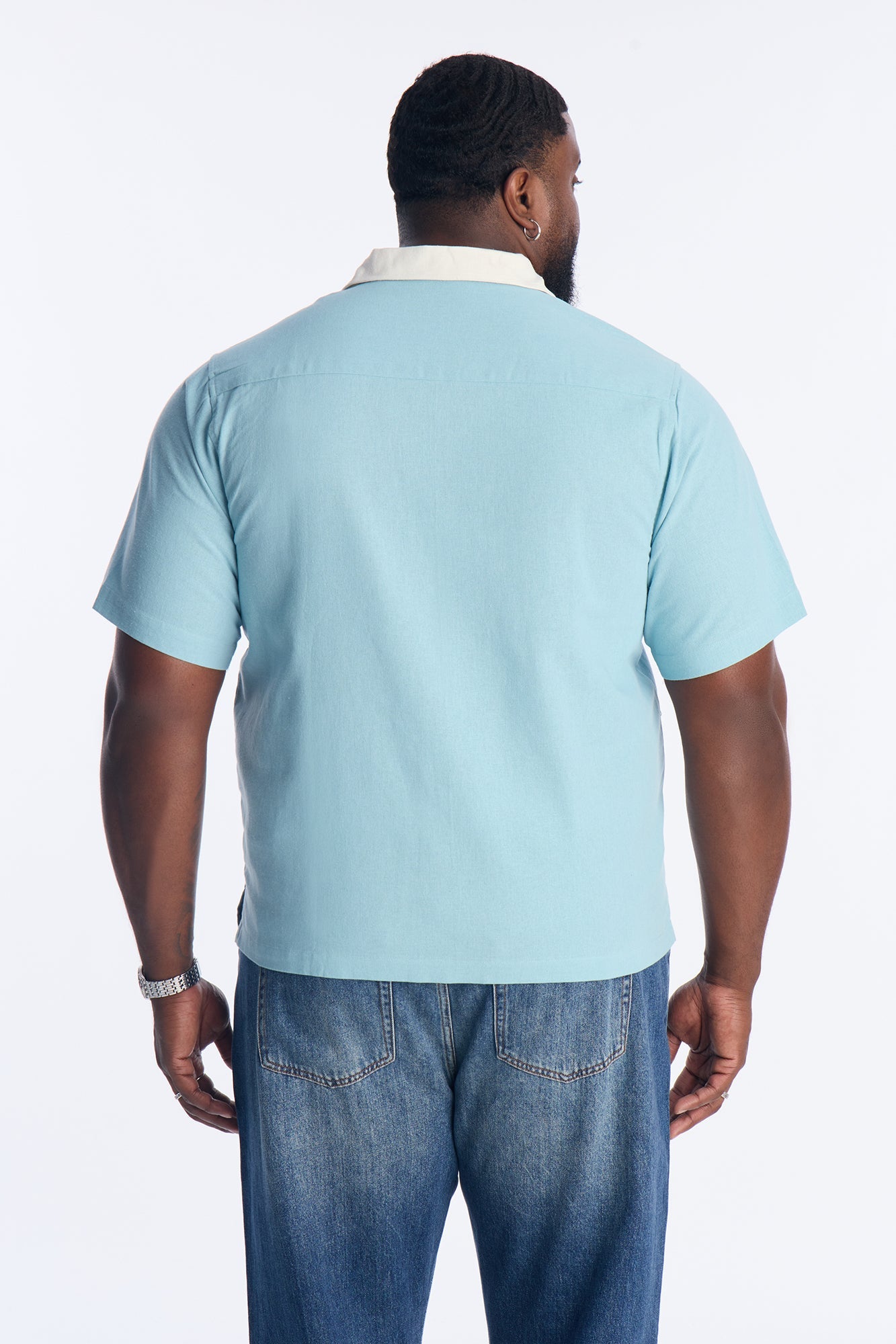 Panel Trim Button Up Shirt - Blue