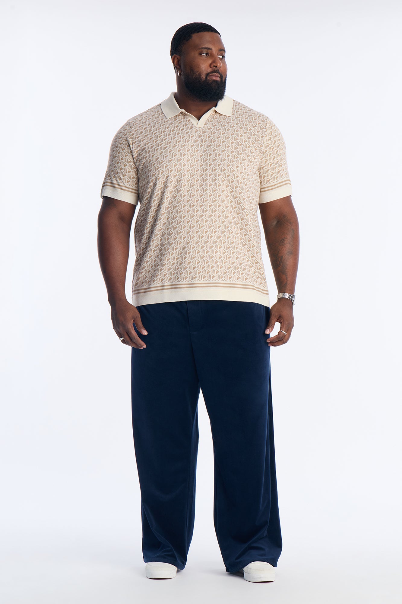 Solstice Knit Johnny Collar Polo - Cream/combo