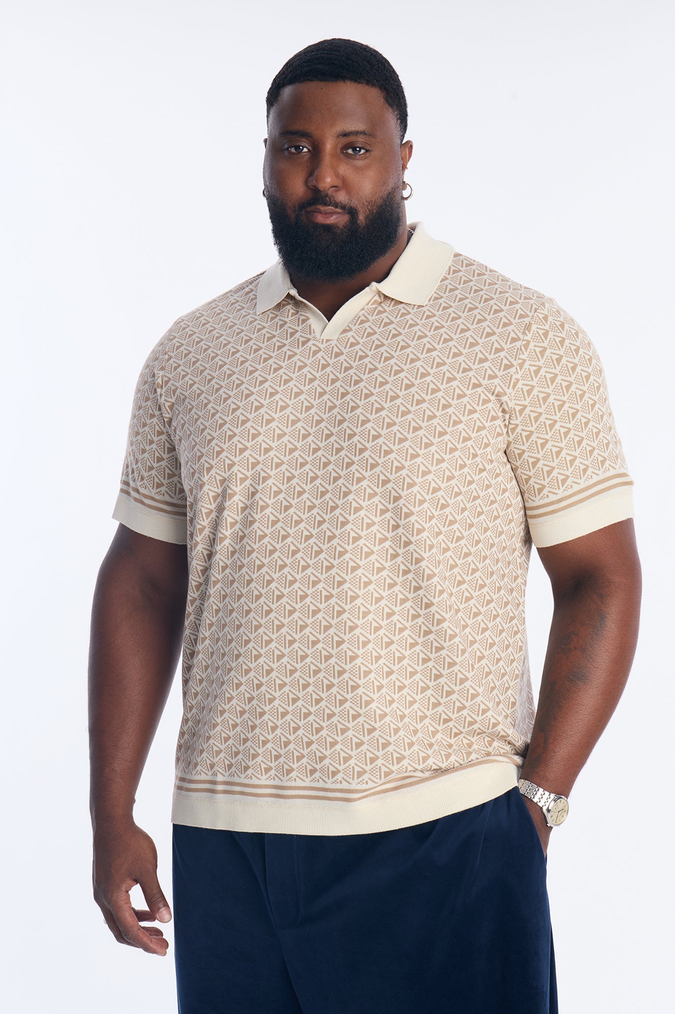 Solstice Knit Johnny Collar Polo - Cream/combo