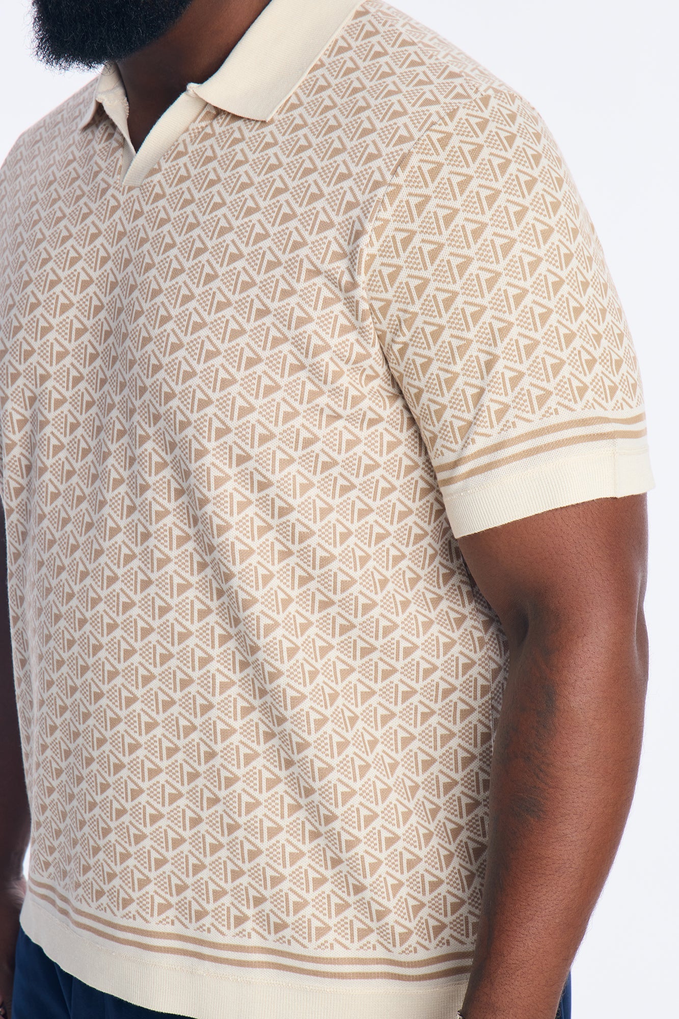 Solstice Knit Johnny Collar Polo - Cream/combo
