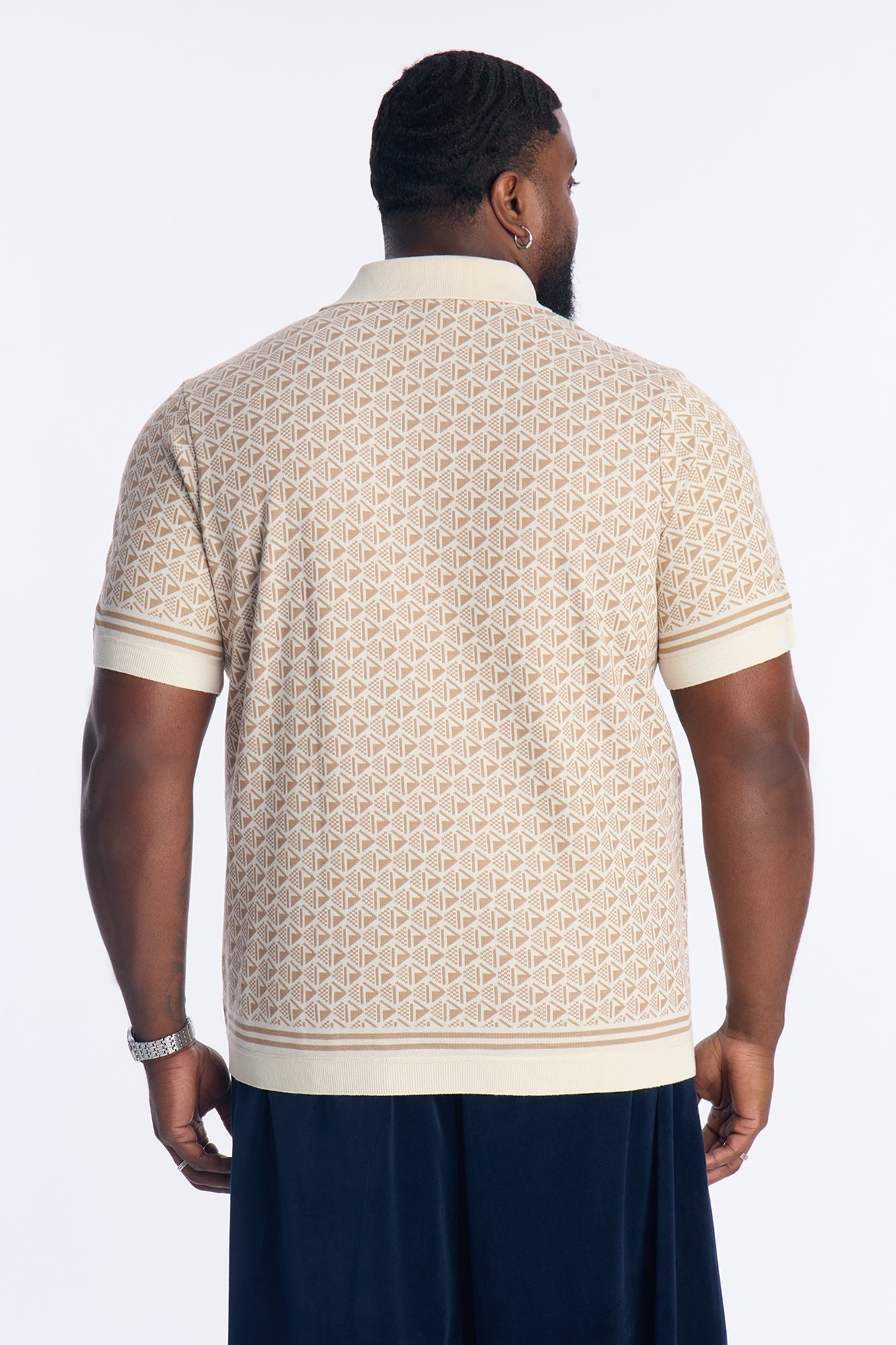 Solstice Knit Johnny Collar Polo - Cream/combo