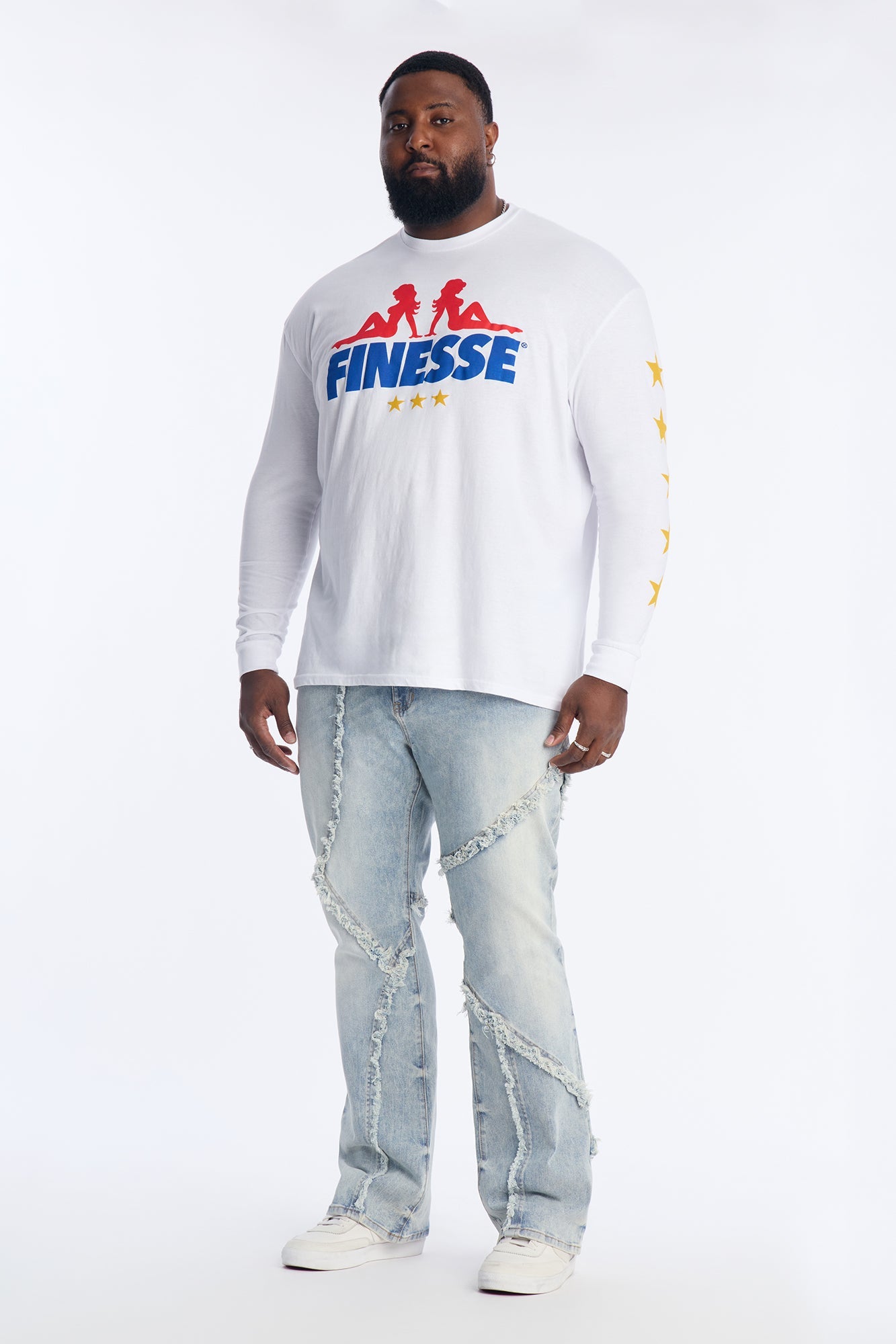 Finesse Star Long Sleeve Tee - White